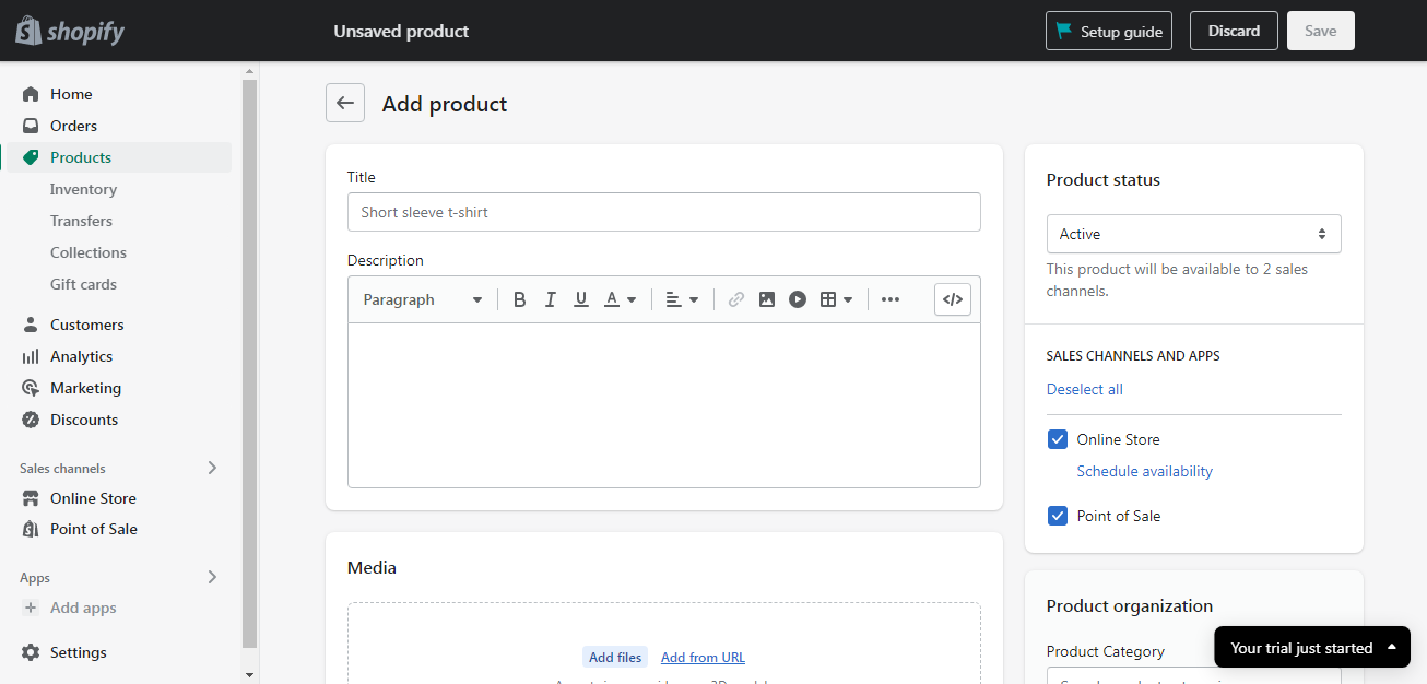 Add product</p>
<p>» /></p>
<ol>
<li>Зайдите в категорию меню «Products».</li>
<li>Кликните по «Add product».</li>
<li>Пропишите Title, Description и добавьте медиафайлы (картинку или фотографию).</li>
<li>Заполните рубрики «Pricing», «Inventory», «Shipping» (не забудьте здесь снять флажок рядом с «this is a physical product») и «Options».</li>
<li>Заполните «Product organization» (находится в правой части окна).</li>
</ol>
<h4>Шаг 2. Использование приложений для персонализации магазина</h4>
<p>Продавая обучающие курсы, какие типы уроков вы готовы предложить: с наставником, без ментора, краткий и полный курс? Предоставляя услуги косметолога или парикмахера, продумайте, каким образом клиенты будут записываться в вашем магазине на стрижку или «уколы красоты» на желаемое время. Позаботьтесь также, чтобы им было удобно выбирать интересующий их вид услуг среди тех, которые вы предлагаете.</p>
<p>Свяжите сервисы между собой без программистов за 5 минут!</p>
<p>Используейте ApiX-Drive для самостоятельной интеграции разных сервисов между собой. Доступно 350+ готовых интеграций.</p>
<ul>
<li>Автоматизируйте работу интернет магазина или лендинга</li>
<li>Расширяйте возможности за счет интеграций</li>
<li>Не тратьте деньги на программистов и интеграторов</li>
<li>Экономьте время за счет автоматизации рутинных задач</li>
</ul>
<p><b>Бесплатно</b> протестируйте работу сервиса прямо сейчас и начните экономить до 30% времени! Перейти</p>
<p>Как все это организовать? Для этого вам понадобится форма или дополнительные поля для запросов пользователей. Оптимальное решение в данном случае — установка стороннего приложения. Один из неплохих вариантов — Product Personalizer от Zepto. Загрузить его можно из Shopify App Store.</p>
<p><img decoding=