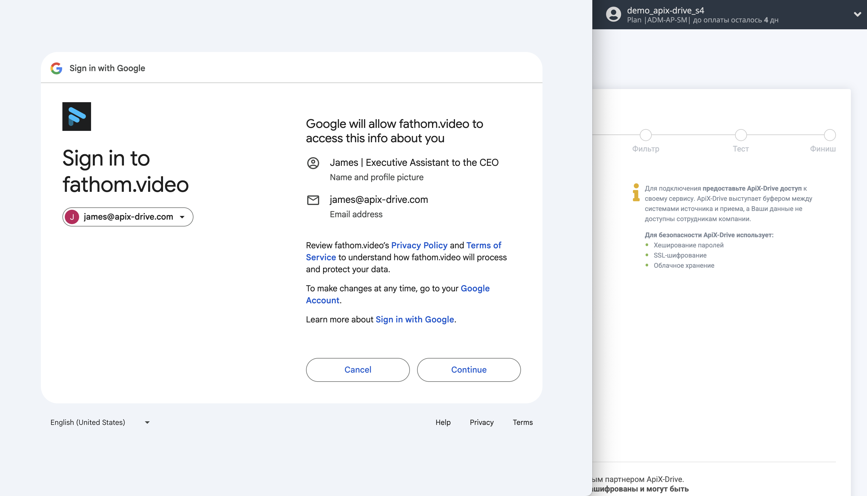 Настройка Fathom | Подтвердите предоставление доступа