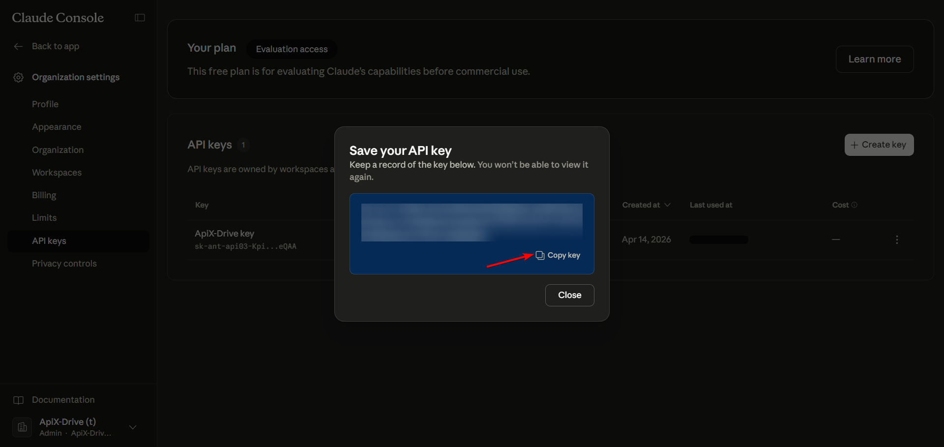 Настройка Anthropic в Google Sheets | Ключ API в аккаунте Anthropic