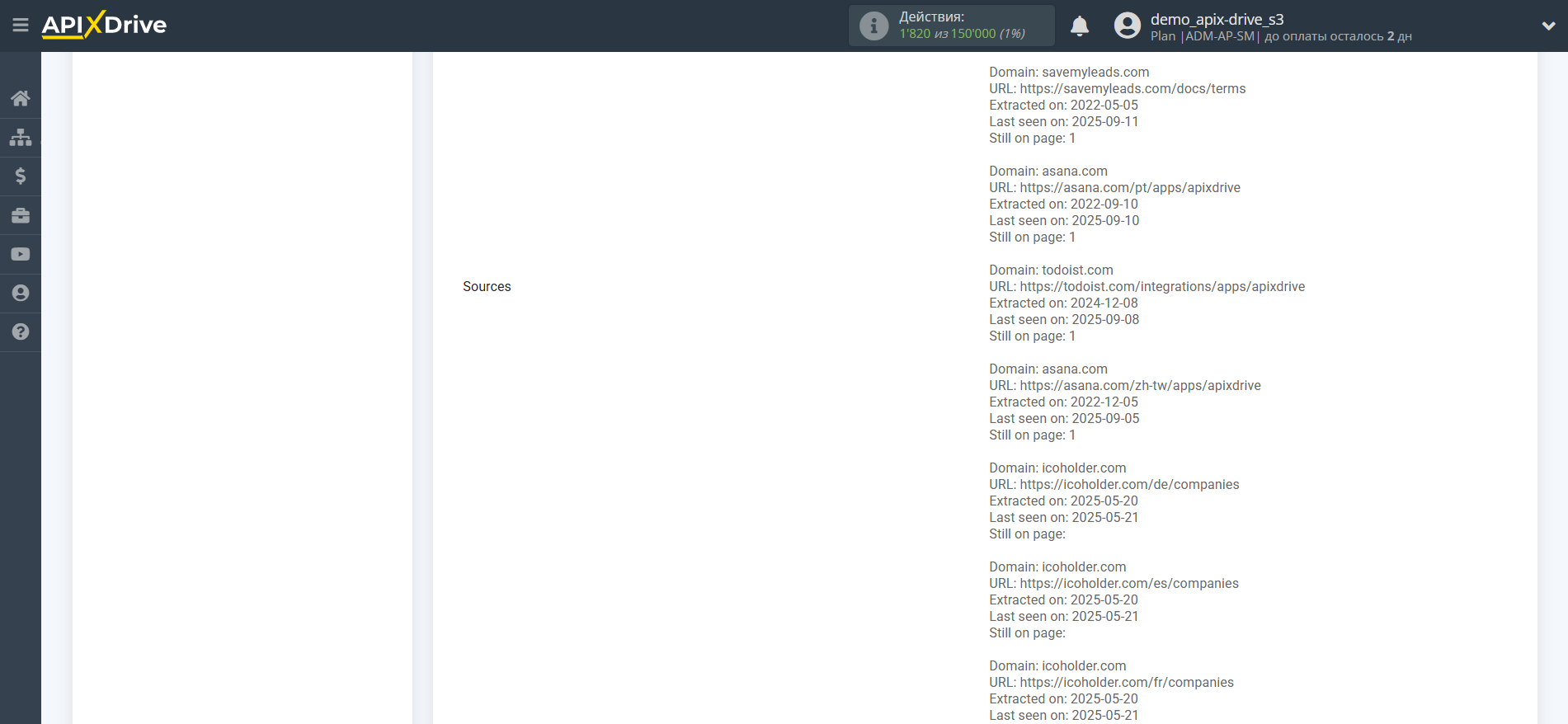 Настройка Поиска Hunter.io в Google Sheets | Тестовые данные Hunter.io