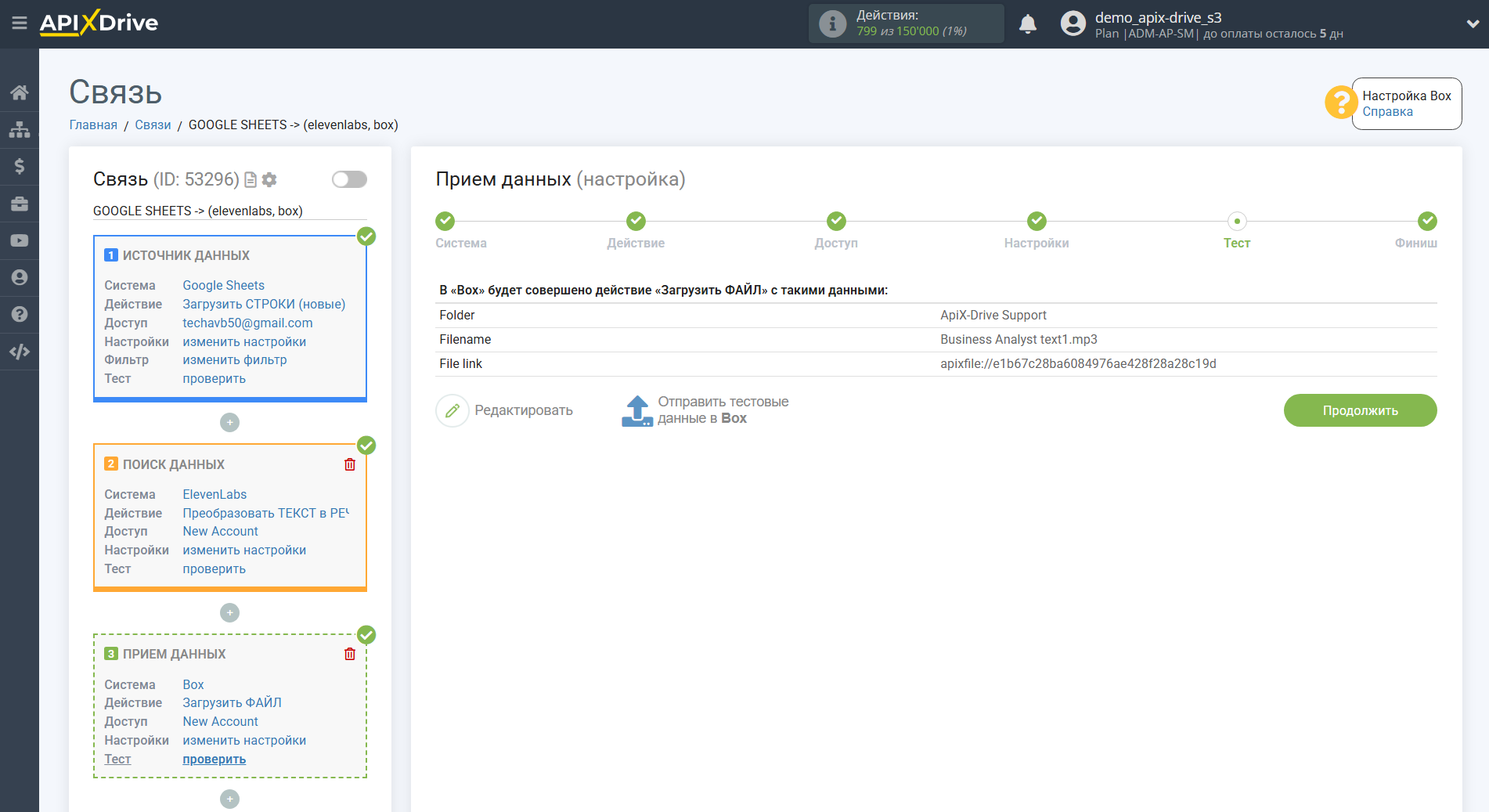 Настройка поиска данных Elevenlabs в Google Sheets | Тестовые данные