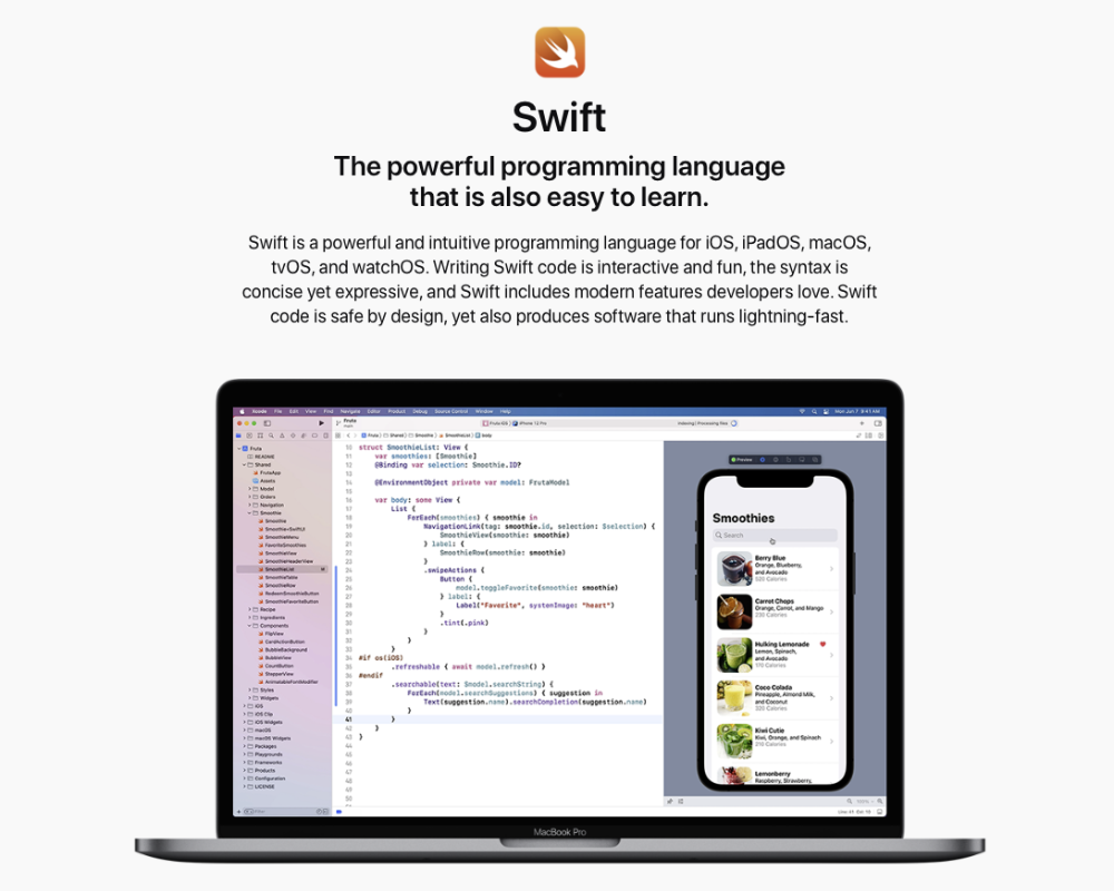 Swift – это открытый компилируемый язык программирования | изображение с сайта Apple</p>
<p>» /></p><div class='code-block code-block-4' style='margin: 8px 0; clear: both;'>
<!-- 4seostattya -->
<script src= 