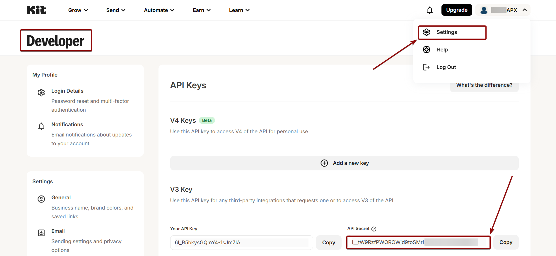 Настройка Приема данных в Kit (ConvertKit) | API Secret Настройка Приема данных в Kit (ConvertKit) | API Secret