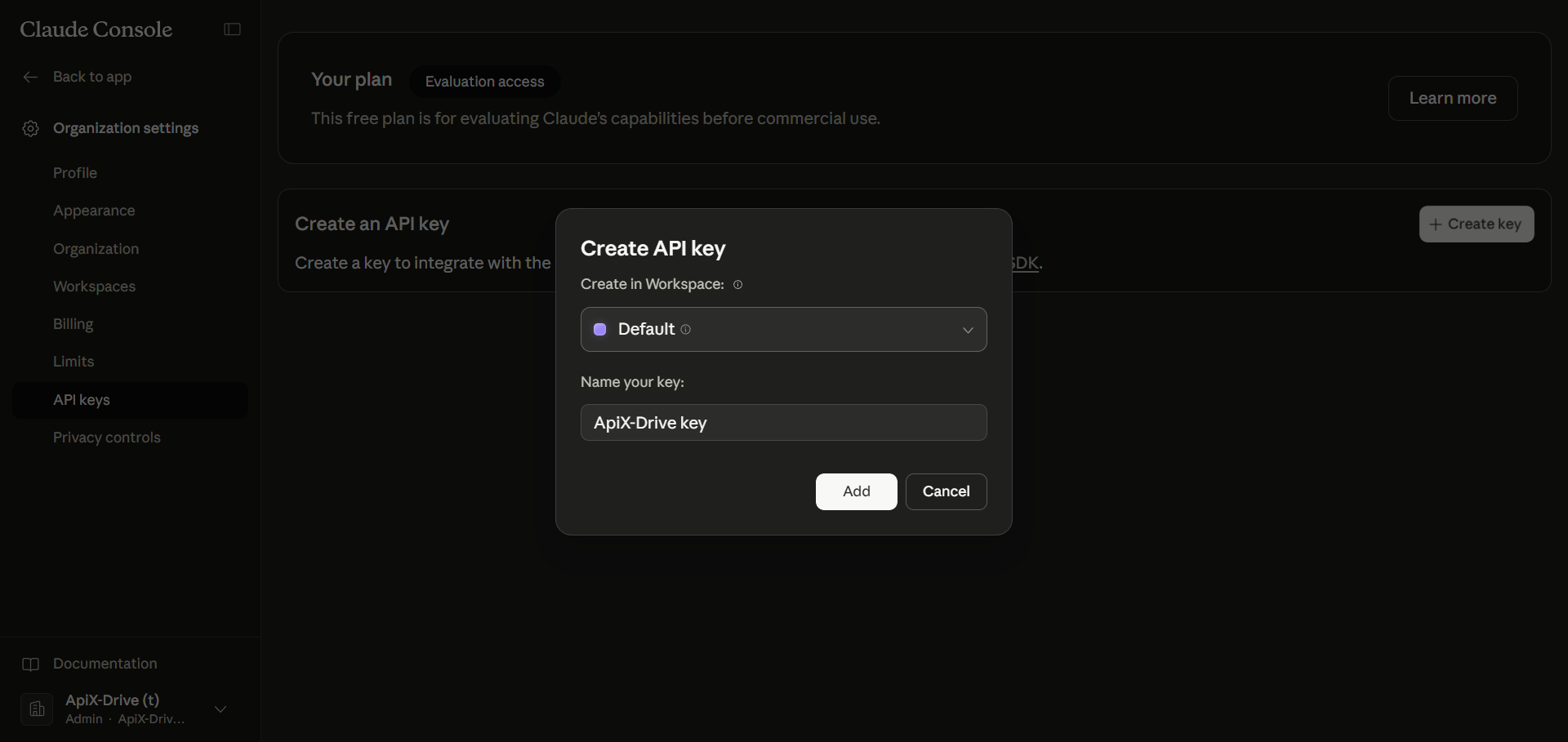Настройка Anthropic в Google Sheets | Ключ API в аккаунте Anthropic