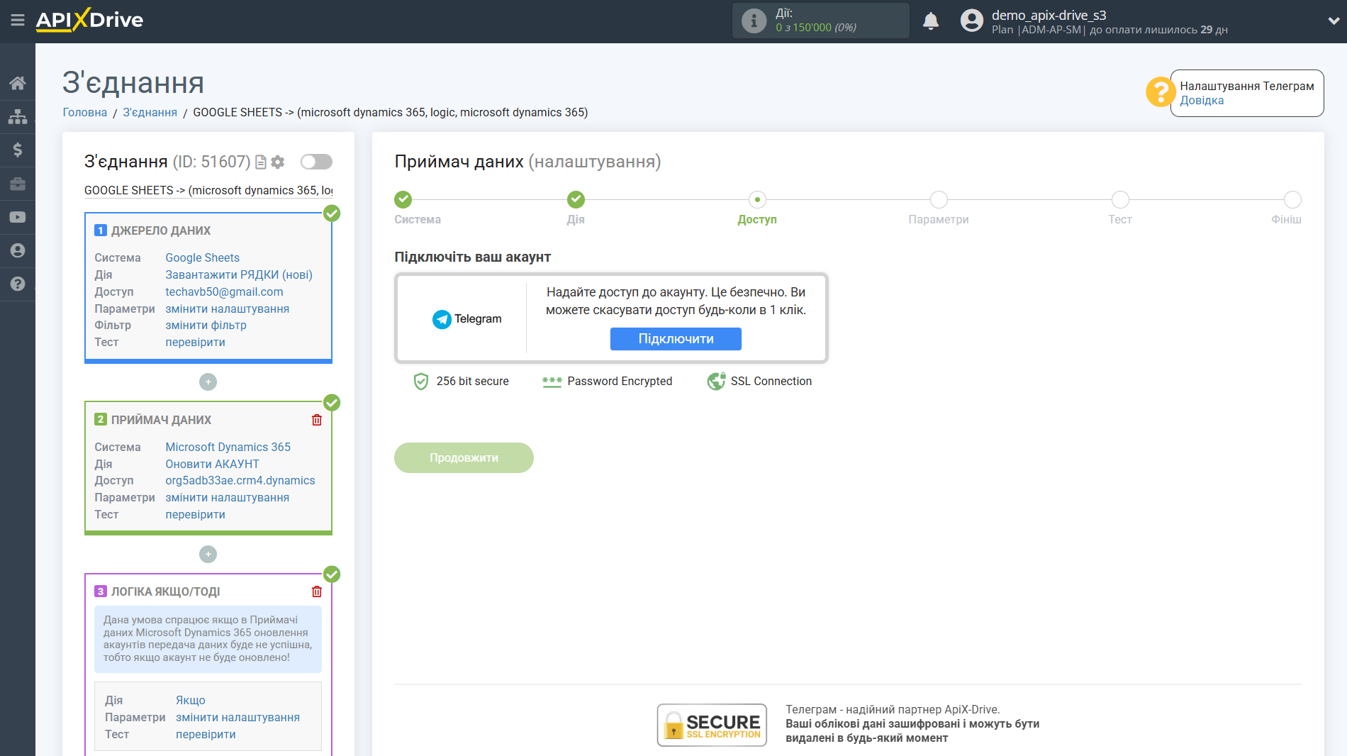 Microsoft Dynamics 365 Оновити АКАУНТ / Створити АКАУНТ | Підключення аканута системи Приймача даних