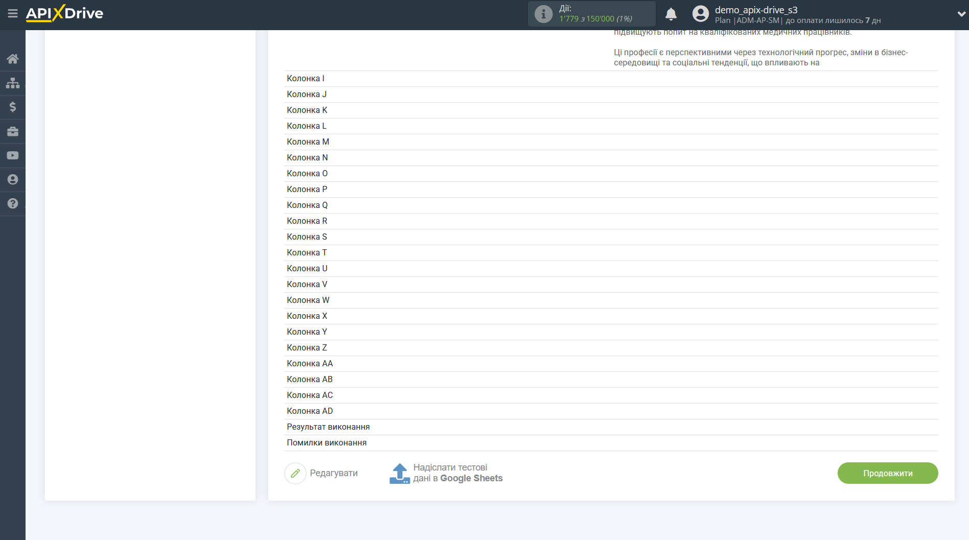 Налаштування Grok у Google Sheets | Тестові дані