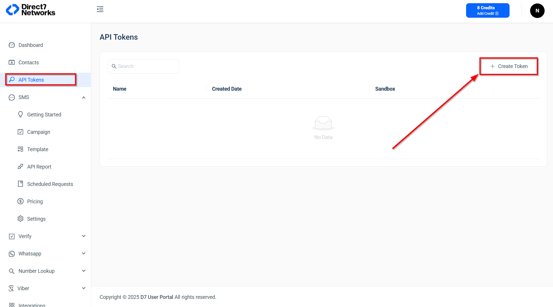 Налаштування Приймача даних D7 SMS | Шлях до API Token