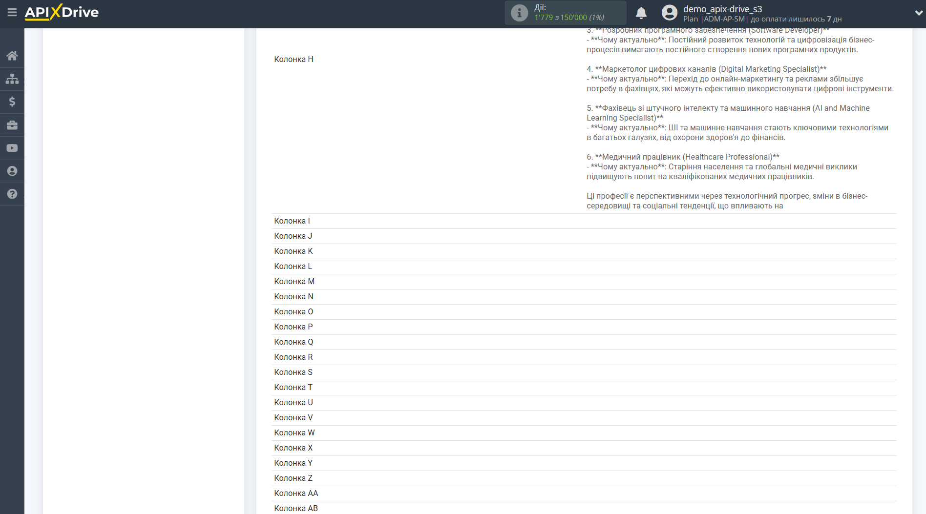 Налаштування Grok у Google Sheets | Тестові дані
