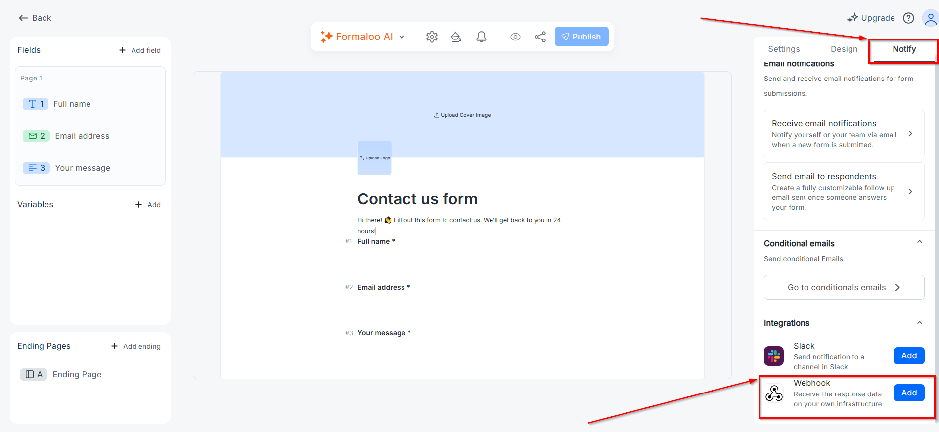 Налаштування Formaloo | Перехід до налаштувань Webhook