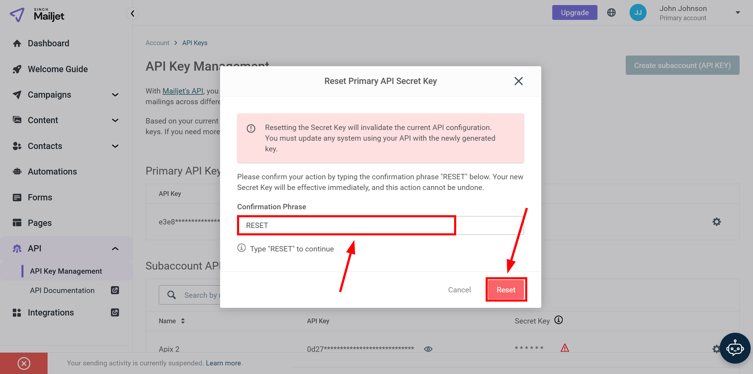 Налаштування Приймача даних Mailjet | Перехід до налаштування API Налаштування Приймача даних Mailjet | Перехід до налаштування API