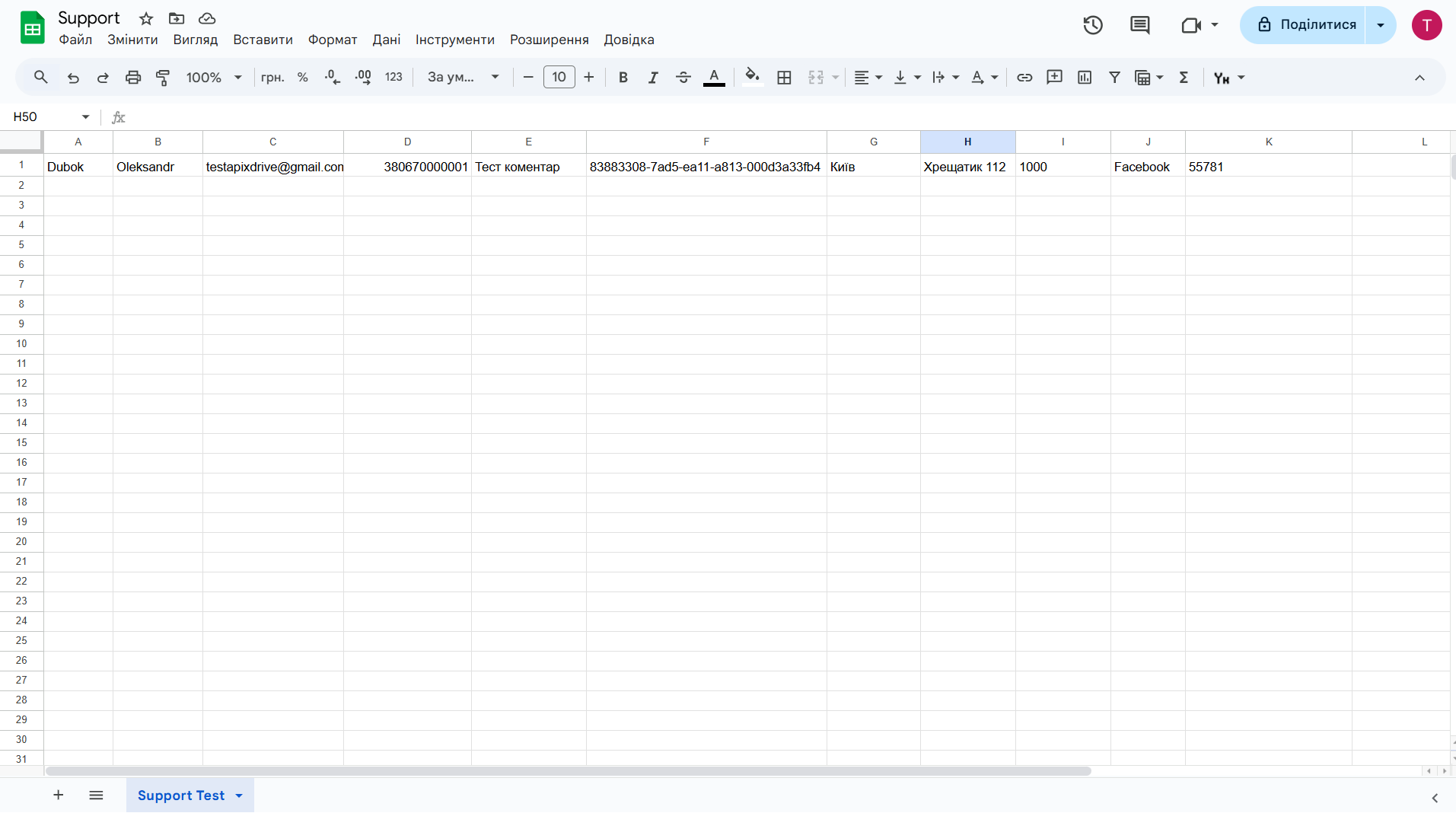 Microsoft Dynamics 365 Оновити АКАУНТ / Створити АКАУНТ | Тестові дані в Google Sheets