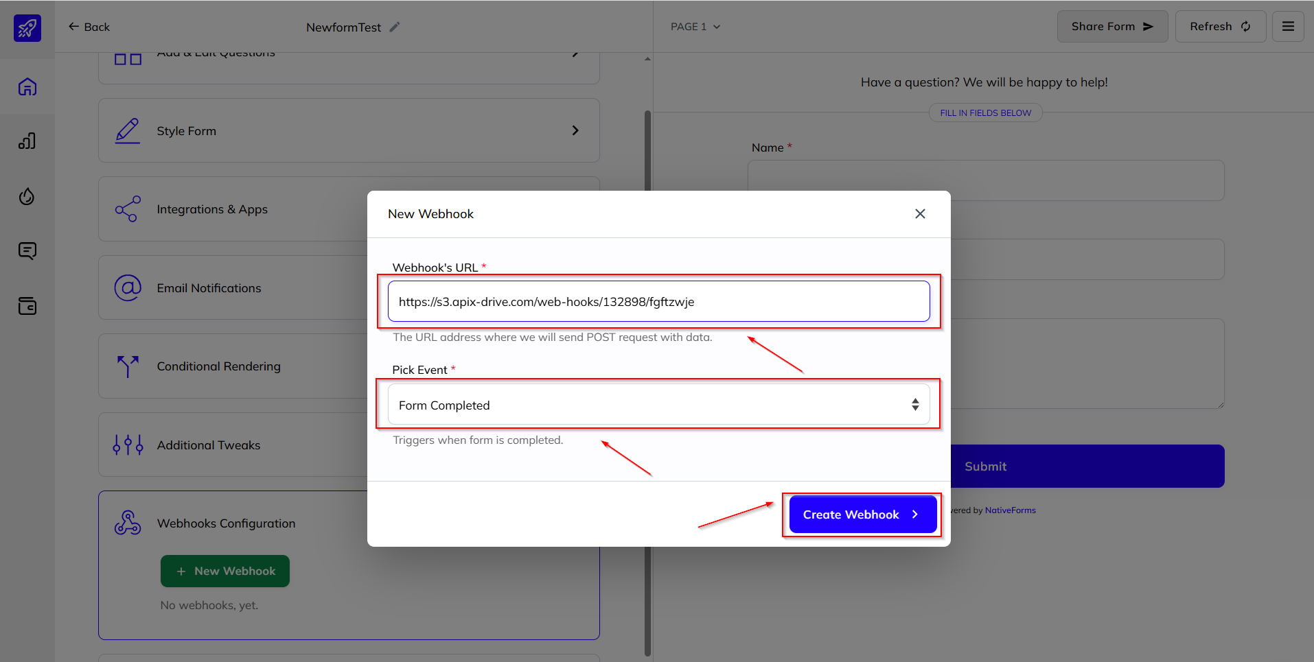 Налаштування NativeForms | Налаштування Webhook Налаштування NativeForms | Налаштування Webhook