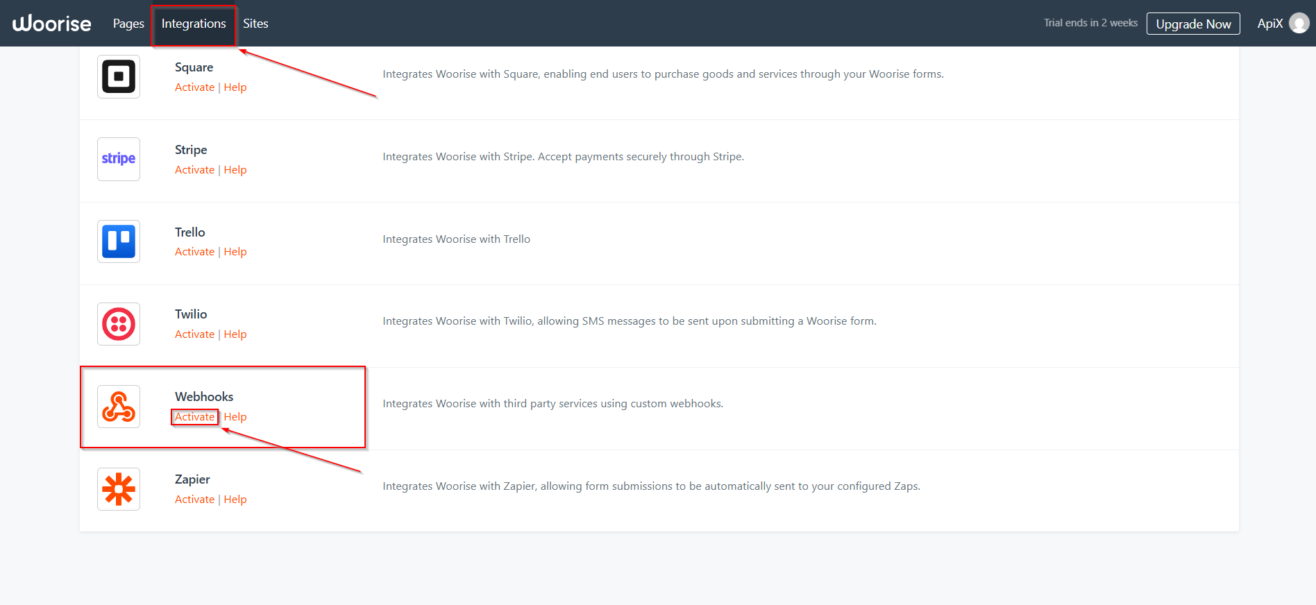 Налаштування Woorise | Активація Webhooks