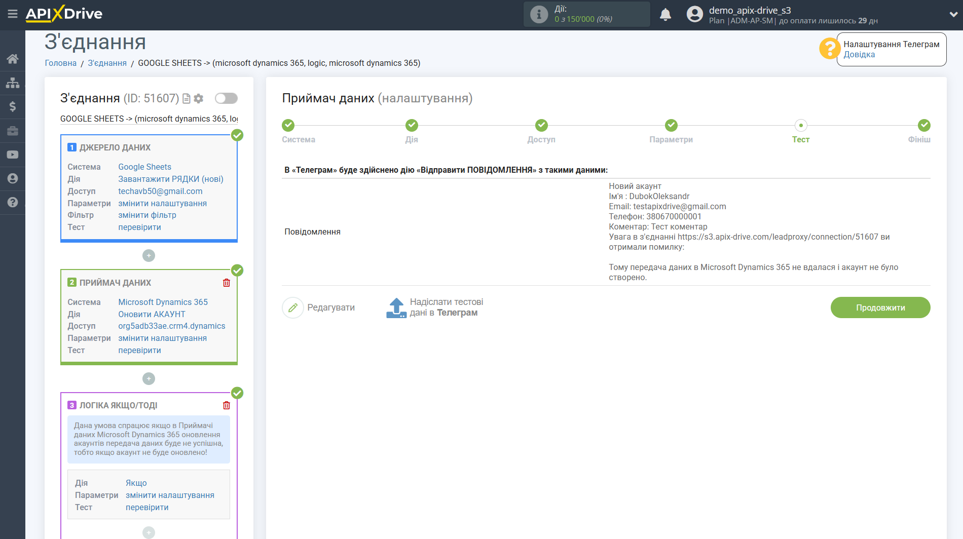 Microsoft Dynamics 365 Оновити АКАУНТ / Створити АКАУНТ | Тестові дані