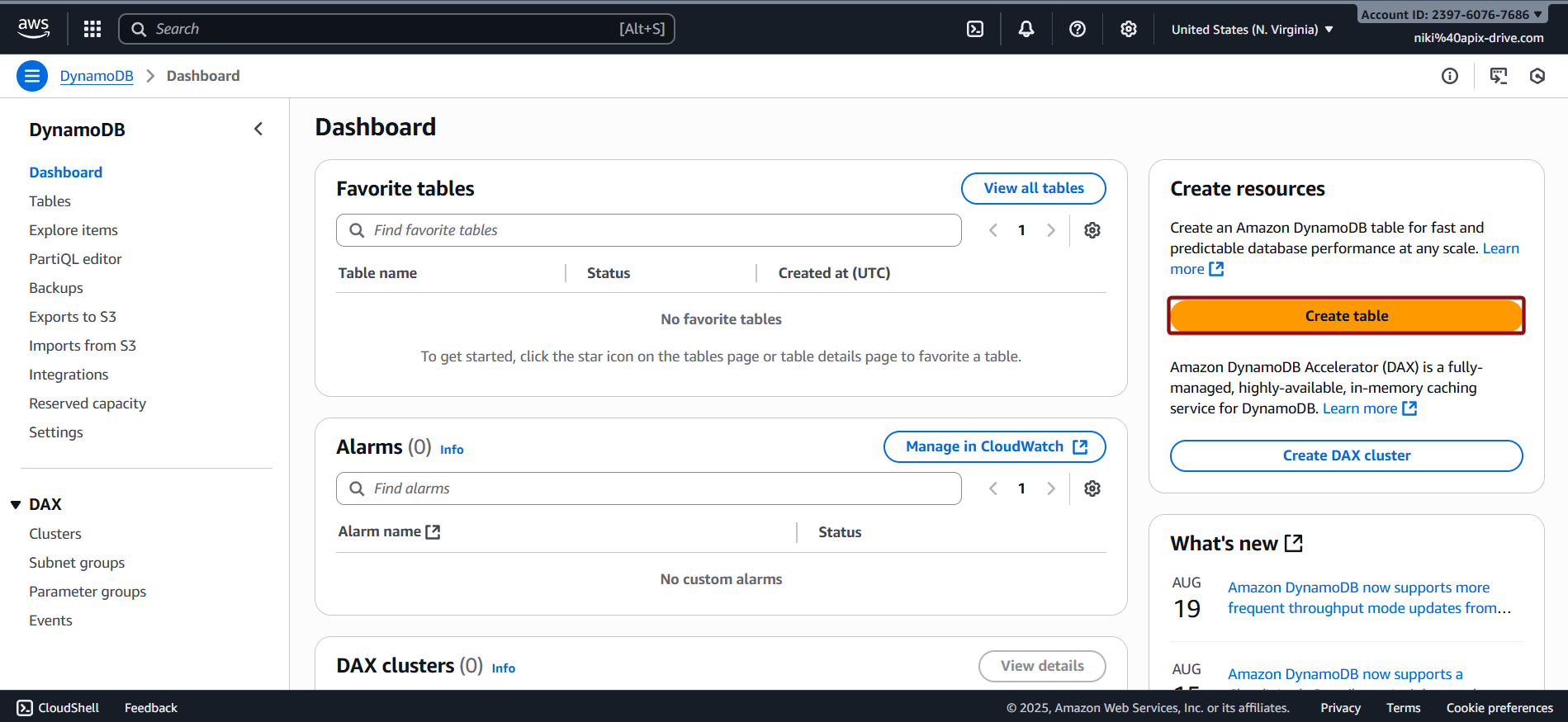 Налаштування Amazon DynamoDB Створення БД