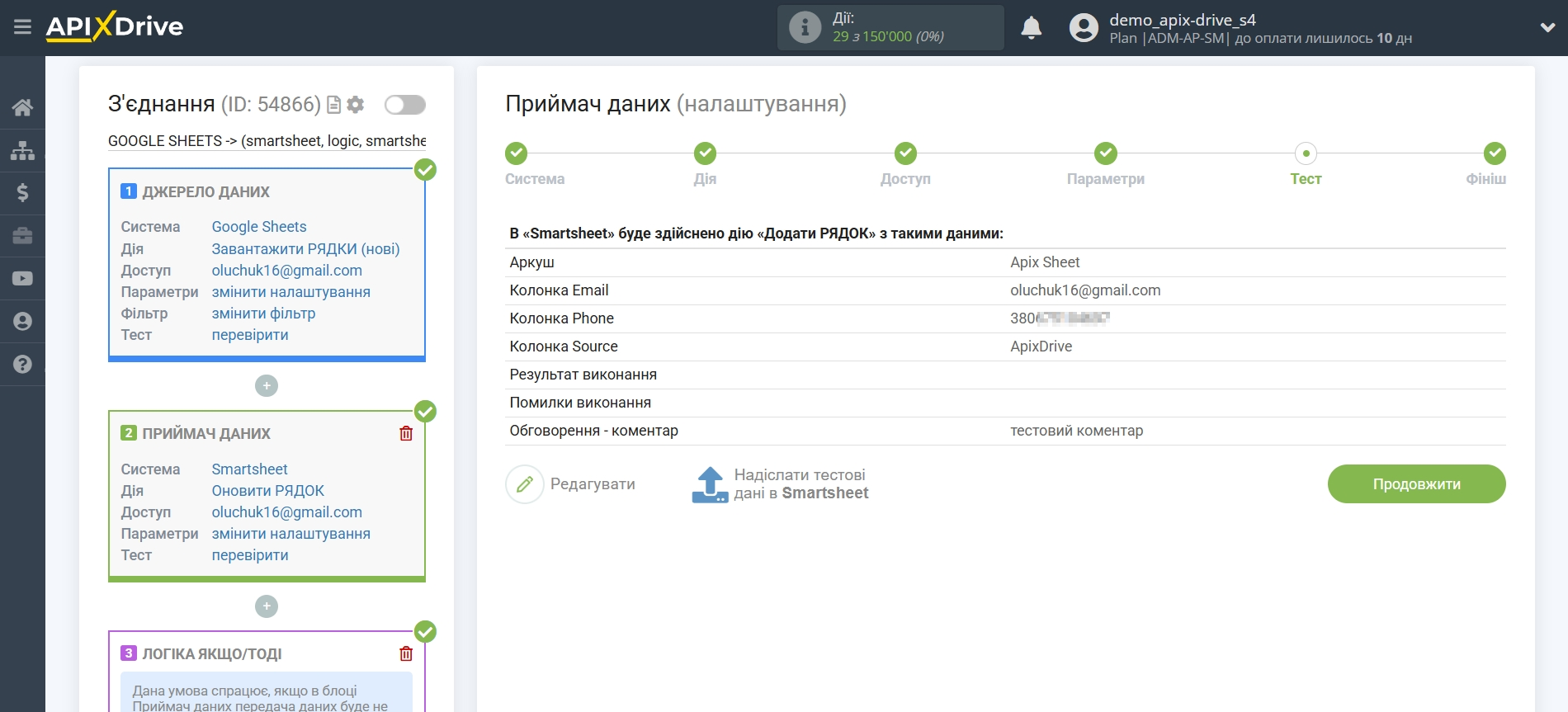 Smartsheet Оновити РЯДОК / Додати РЯДОК | Тестові дані