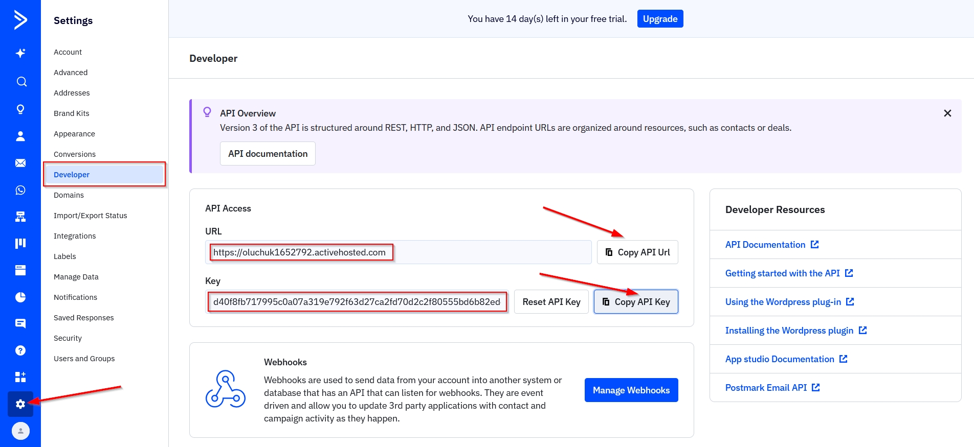 ActiveCampaign Оновити Угоду / Створити Угоду | Розташування URL та Key ActiveCampaign Оновити Угоду / Створити Угоду | Розташування URL та Key