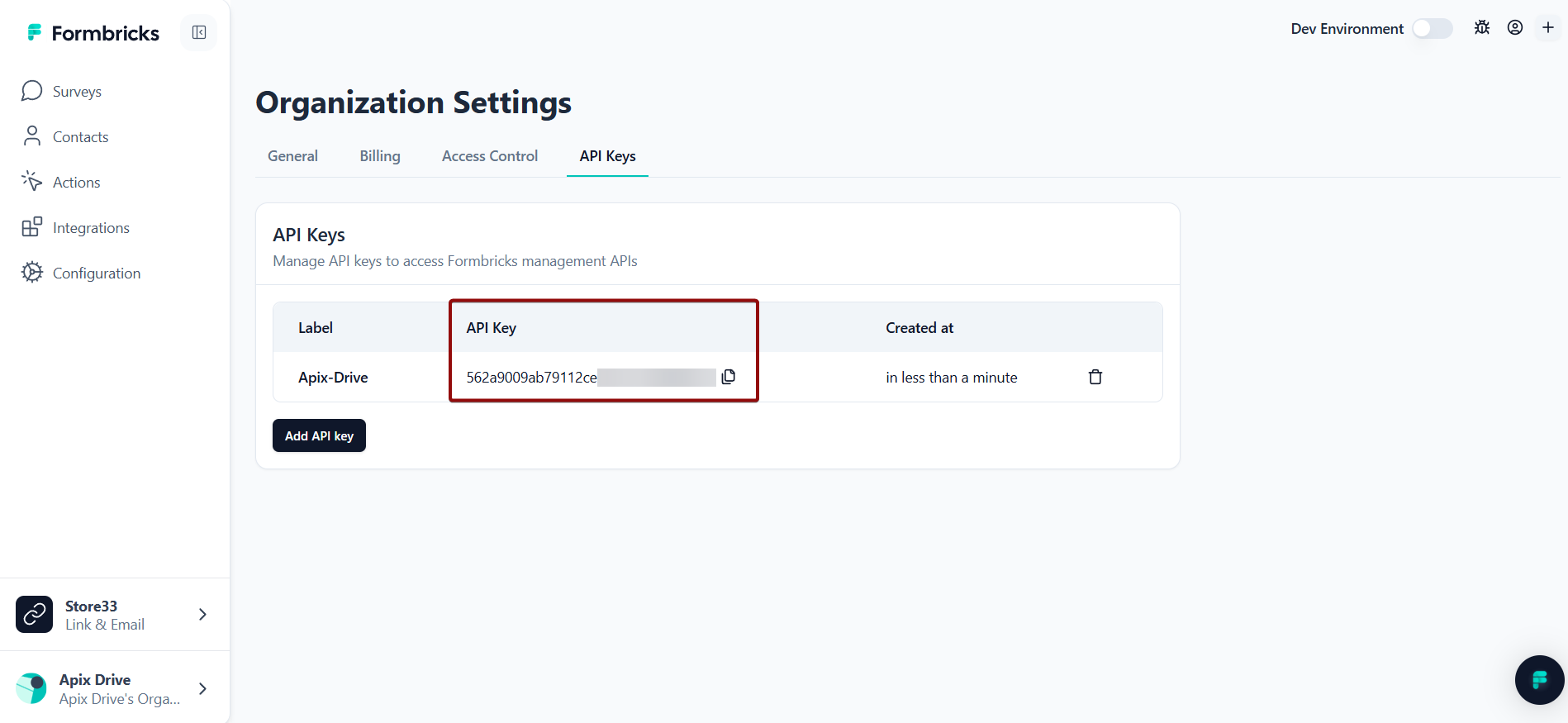 Налаштування Formbricks | Отримання ключа API Налаштування Formbricks | Отримання ключа API