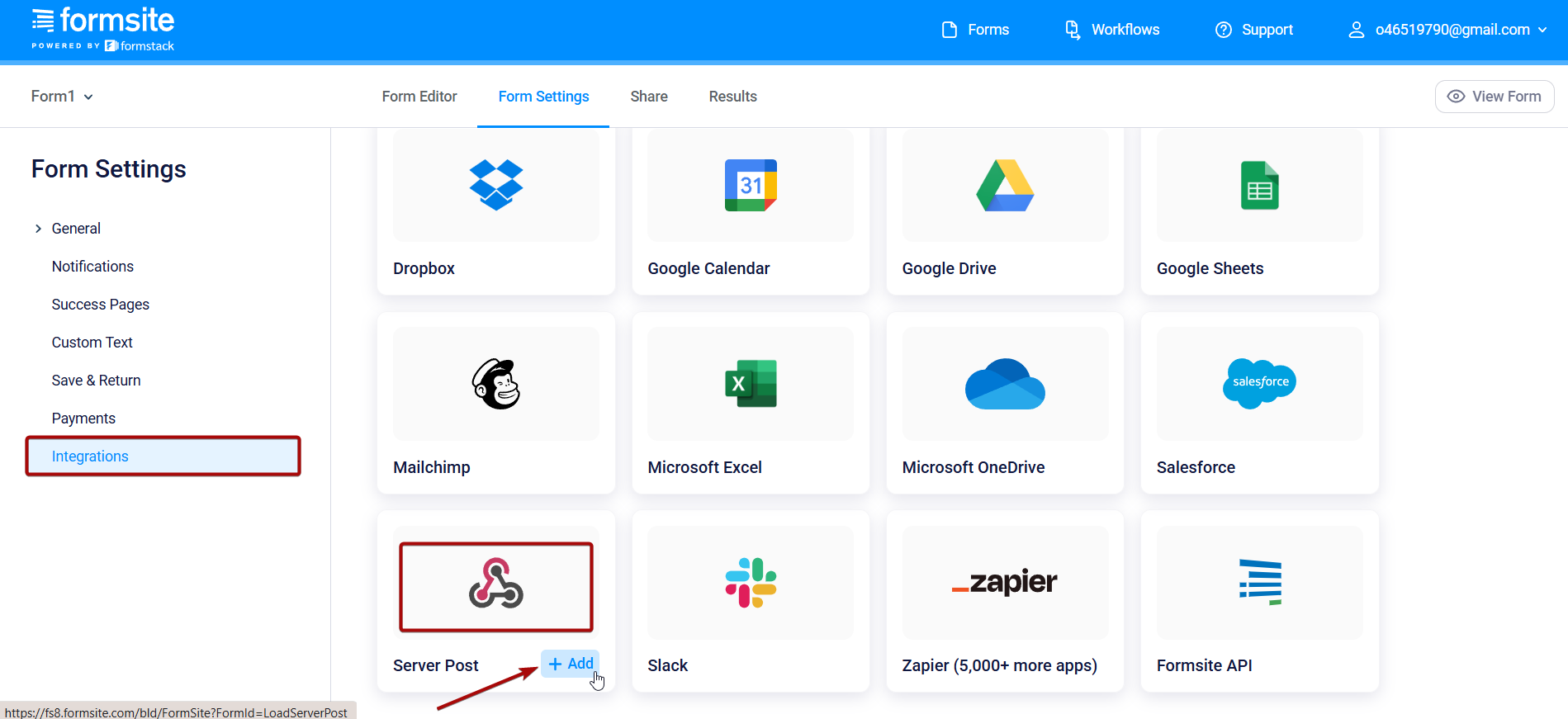 Налаштування Formsite | Перехід до розділу відправки даних Webhook Налаштування Formsite | Перехід до розділу відправки даних Webhook