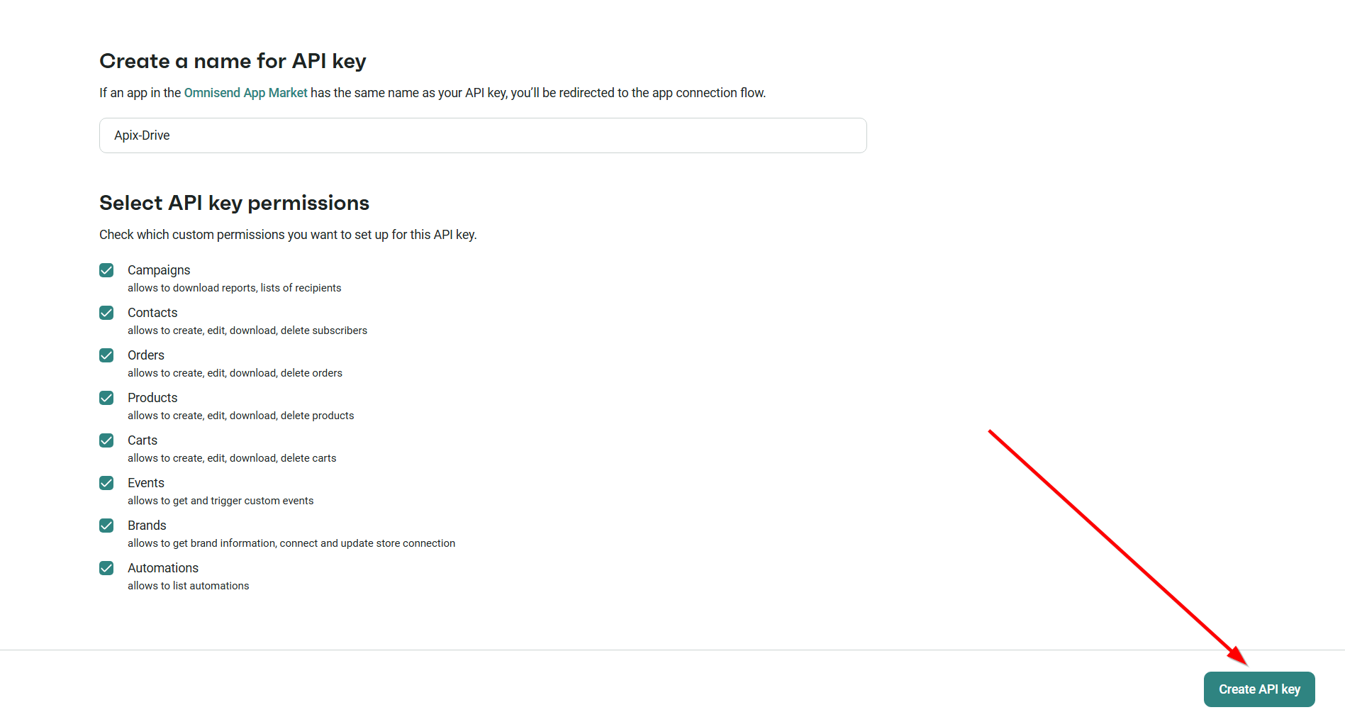Налаштування Приймача даних Omnisend | Створення ключа API Налаштування Приймача даних Omnisend | Створення ключа API
