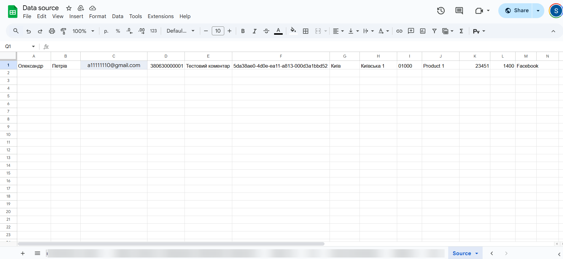 Microsoft Dynamics 365 Оновити ЛІД / Створити ЛІД | Тестові дані в Google Sheets