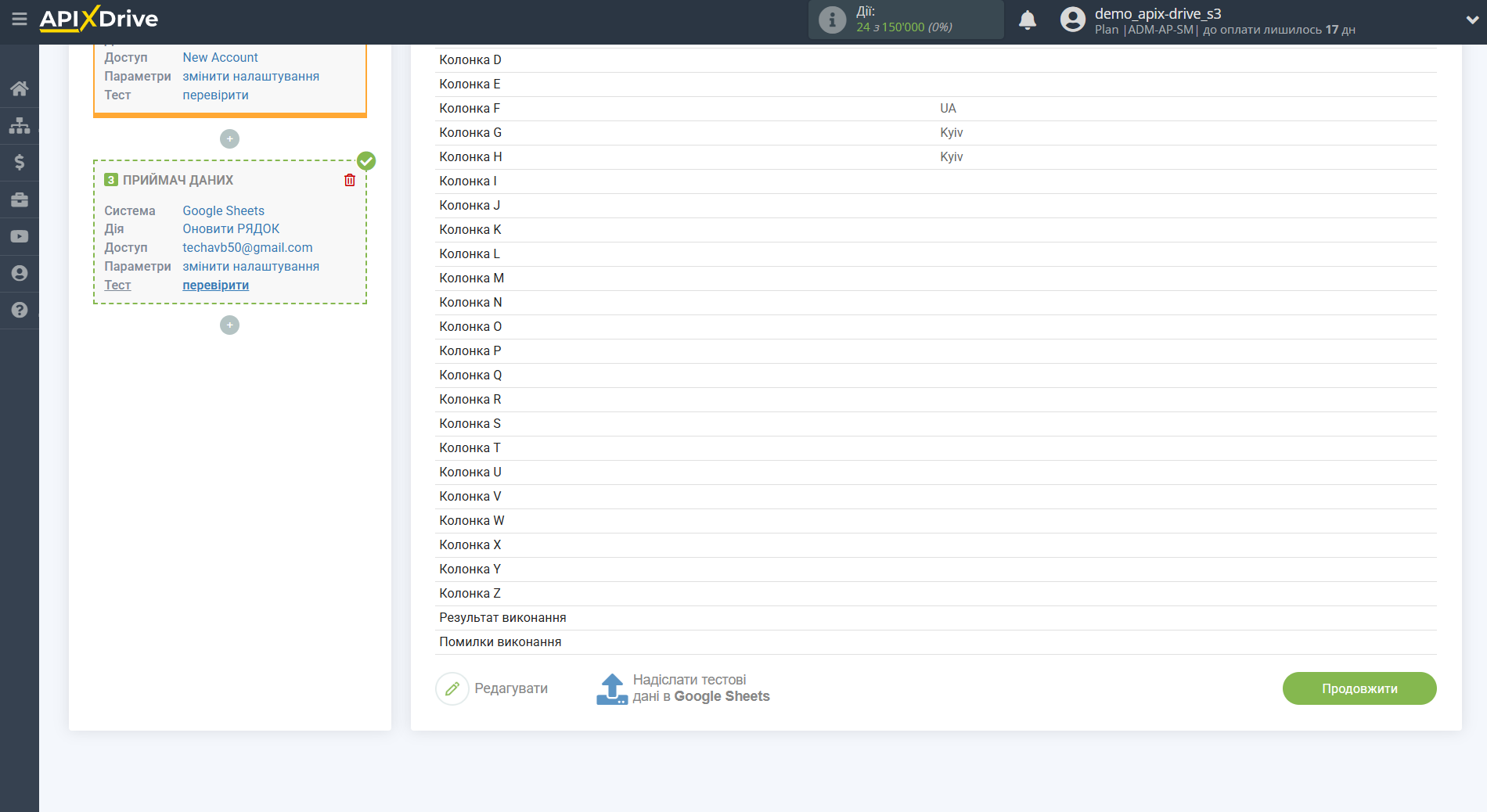 Налаштування Пошуку Контакту ConvesioConvert у Google Sheets | Тестові дані Налаштування Пошуку Контакту ConvesioConvert у Google Sheets | Тестові дані