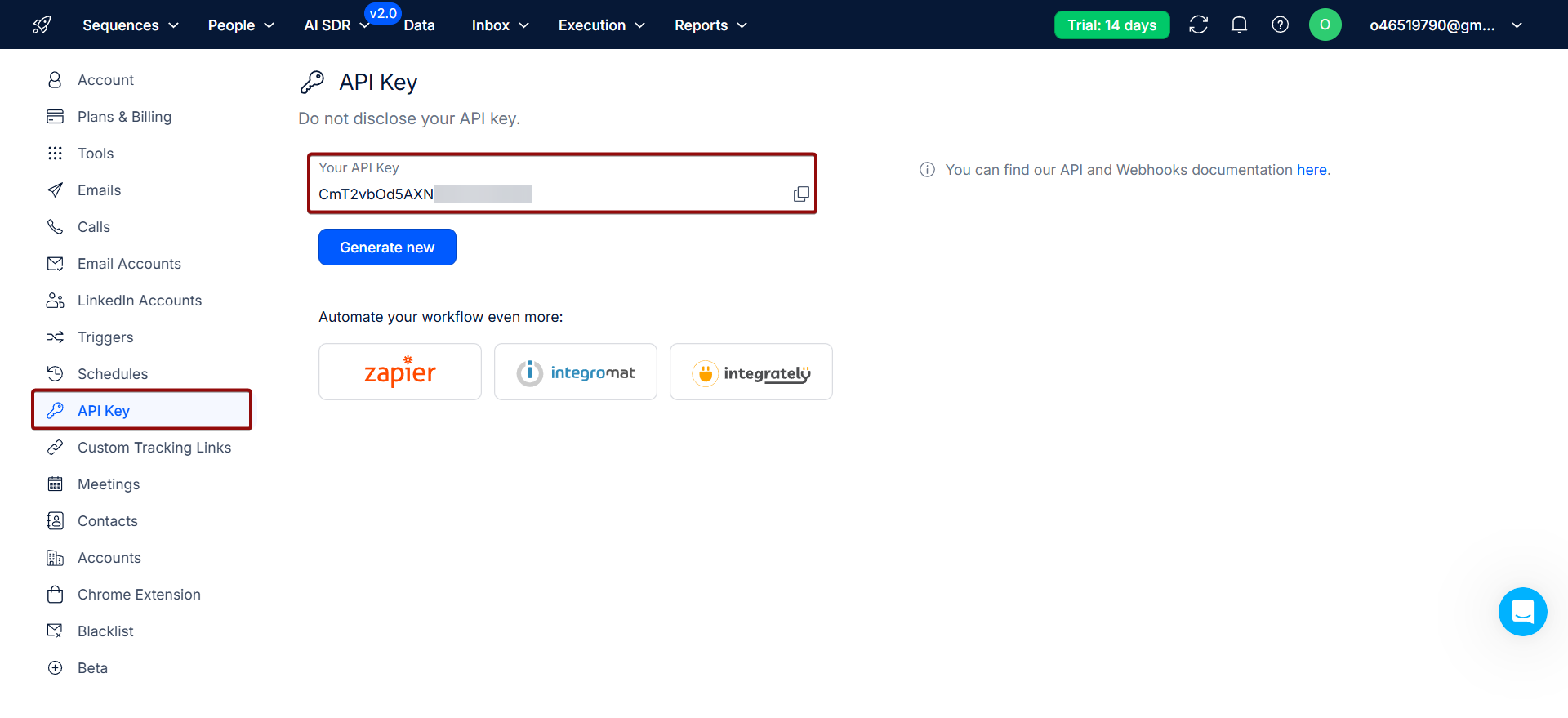 Налаштування Приймача даних Reply.io | Перехід до налаштування API