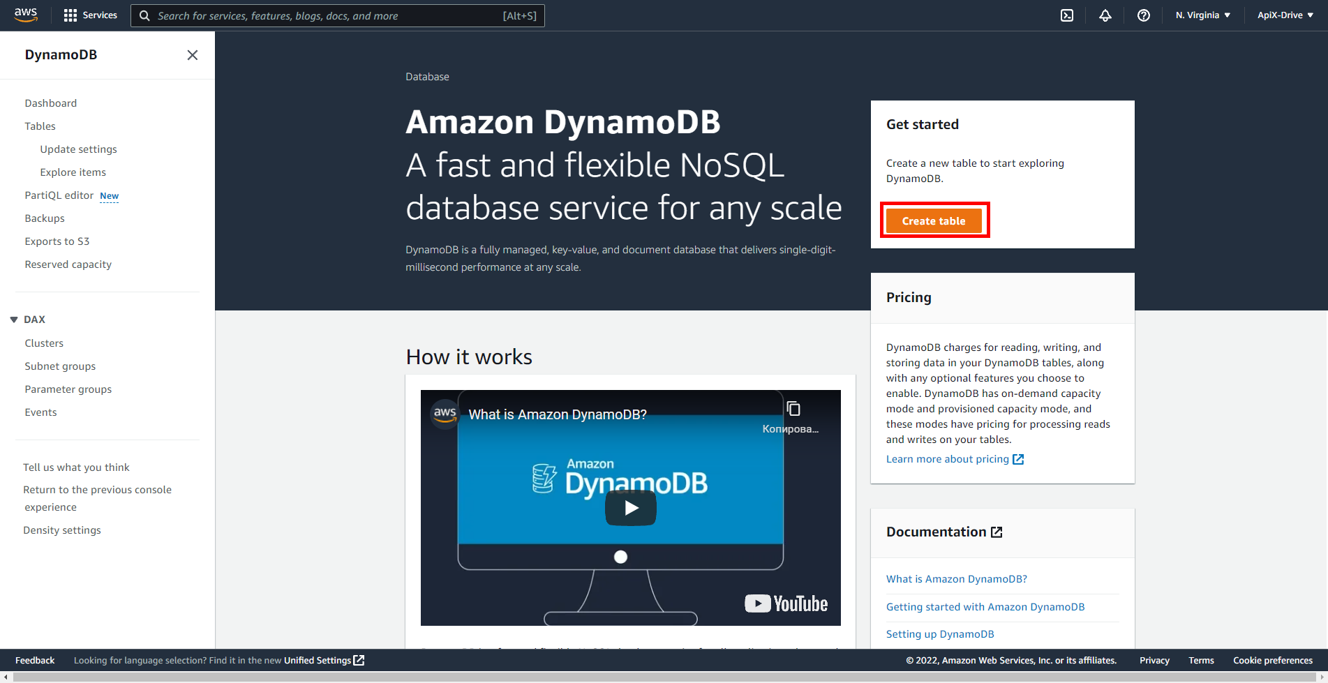 Налаштування Amazon DynamoDB Створення БД