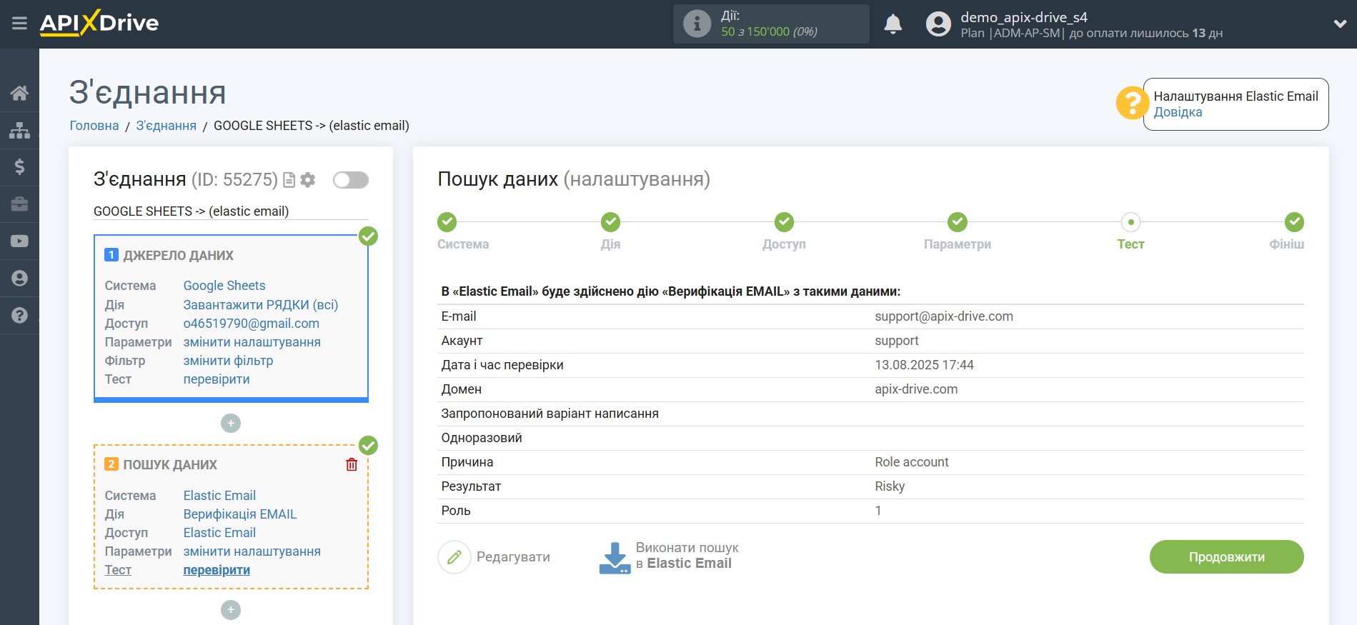 Налаштування Пошуку по Верифікації E-MAIL Elastic Email у Google Sheets | Тестові дані Elastic Email Налаштування Пошуку по Верифікації E-MAIL Elastic Email у Google Sheets | Тестові дані Elastic Email
