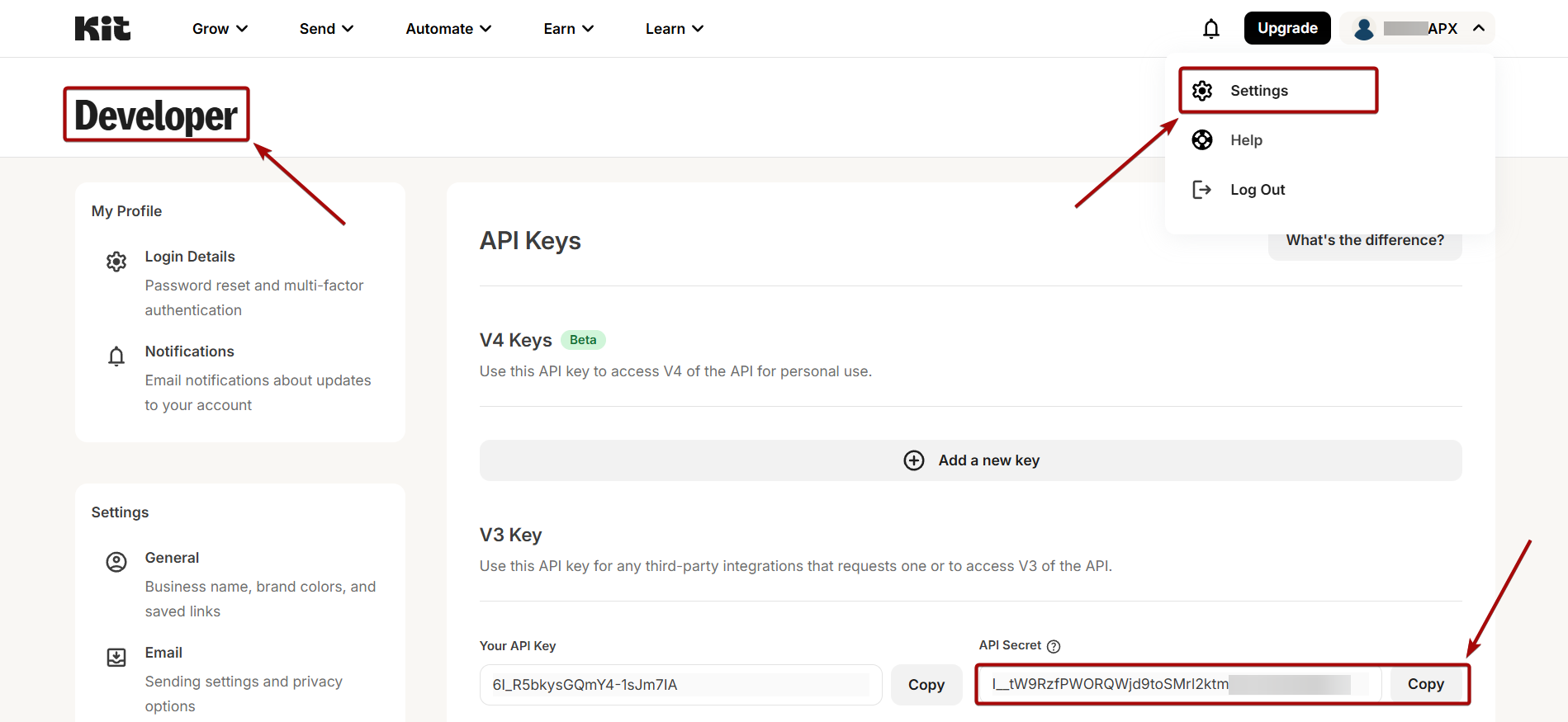 Налаштування Приймача даних ConvertKit | API Secret Налаштування Приймача даних ConvertKit | API Secret