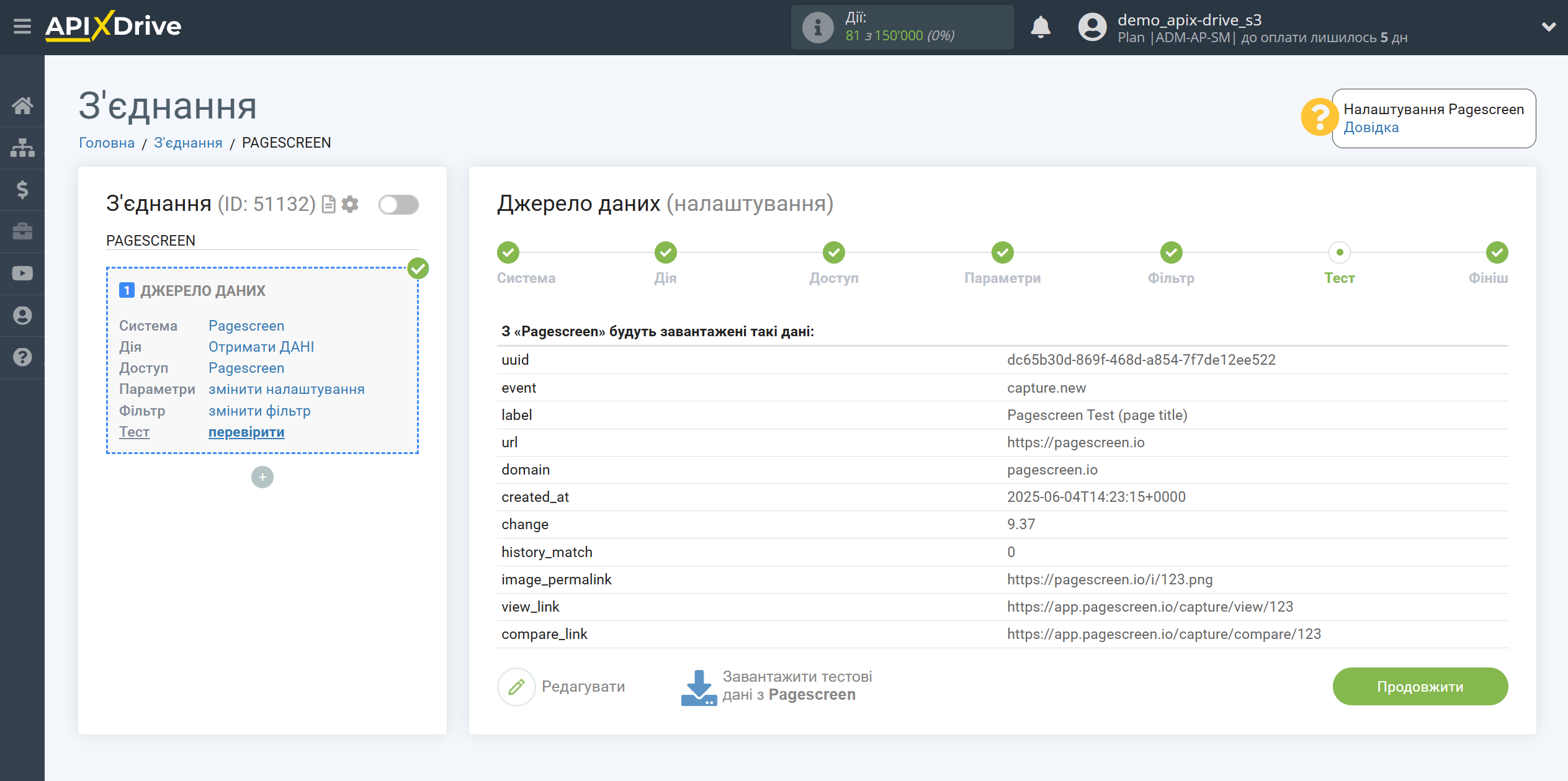 Налаштування Pagescreen | Тестові дані Налаштування Pagescreen | Тестові дані