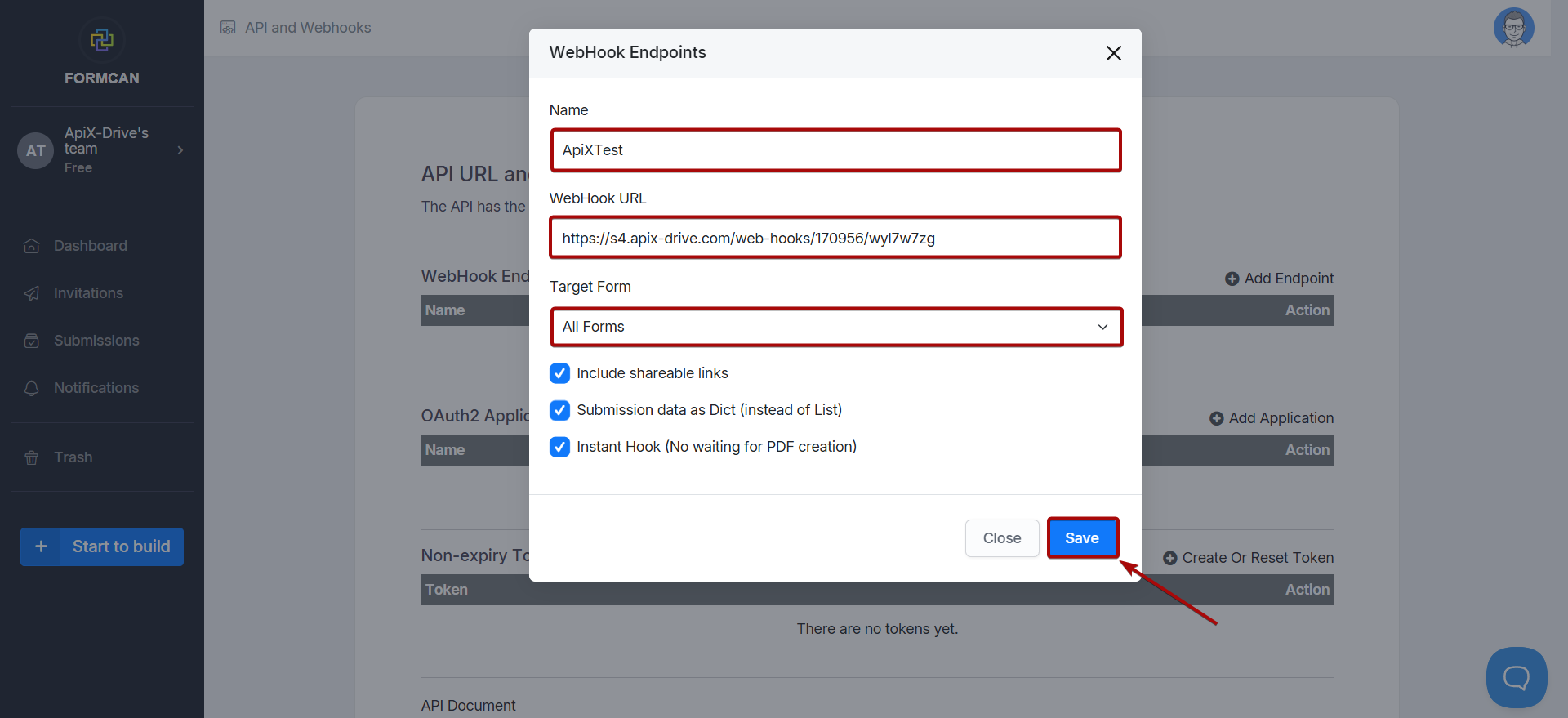 Налаштування FormCan | Увімкнення передачі даних по Webhook