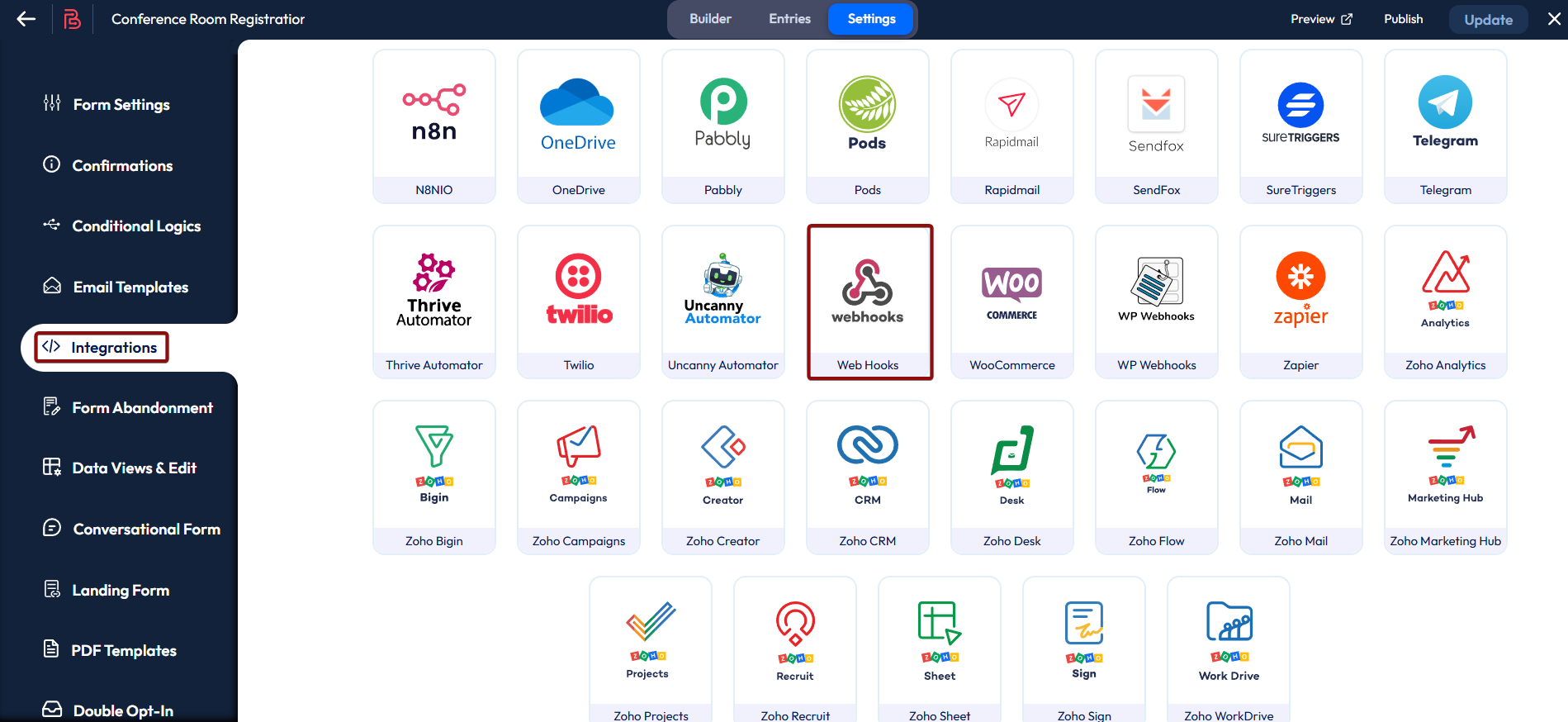 Налаштування Bit Form | Вибір Webhook Налаштування Bit Form | Вибір Webhook