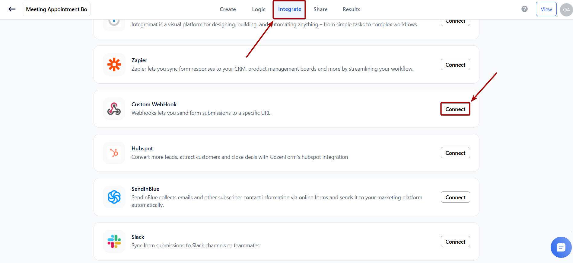 Налаштування GoZen Forms | Перехід до розділу відправки даних Webhook Налаштування GoZen Forms | Перехід до розділу відправки даних Webhook