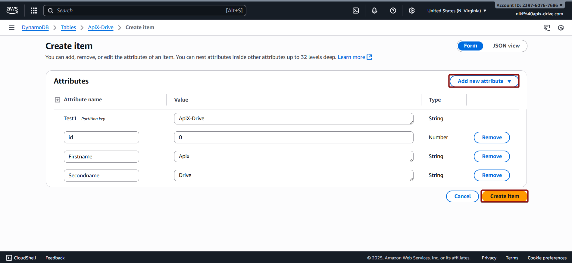 Налаштування Amazon DynamoDB Створення даних у БД