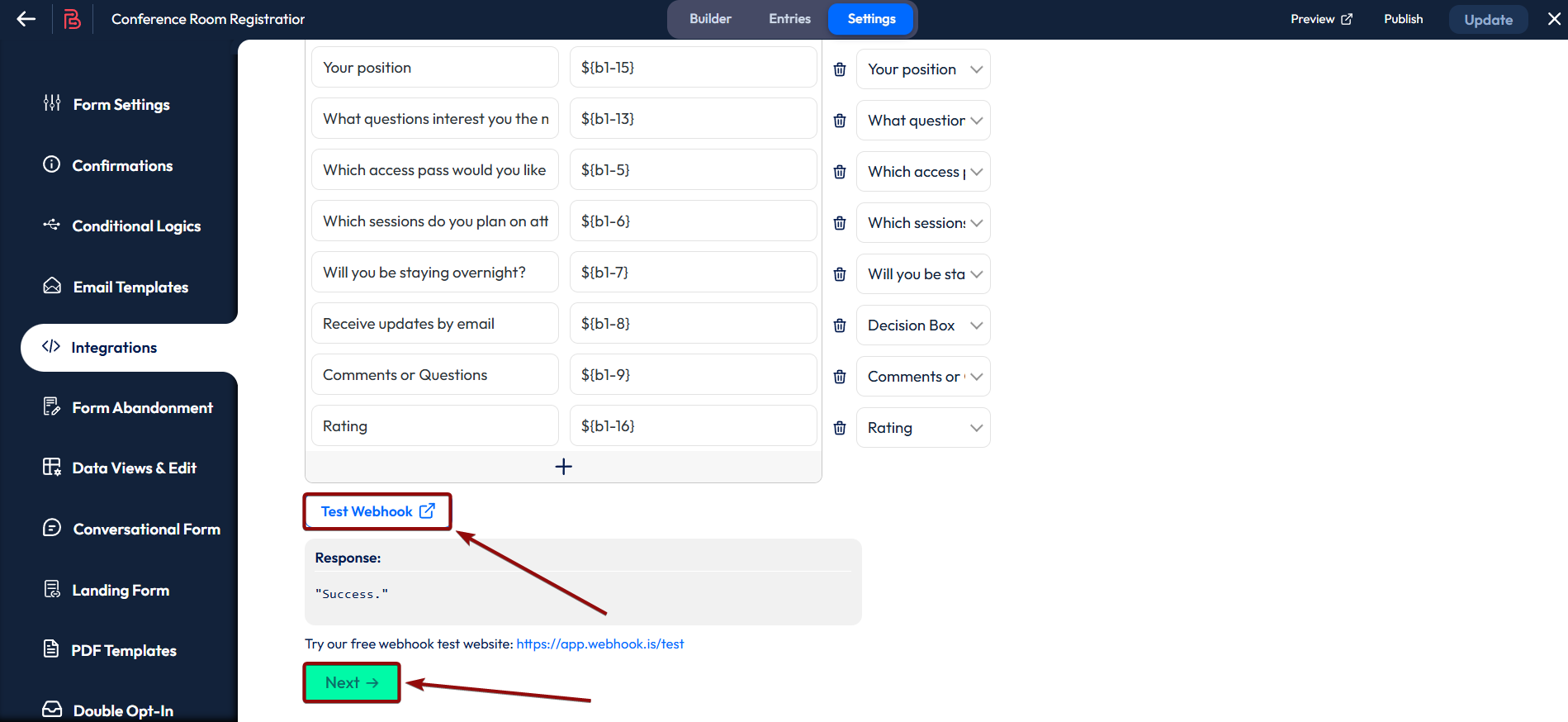 Налаштування Webhooks | Налаштування Webhooks в Bit Form