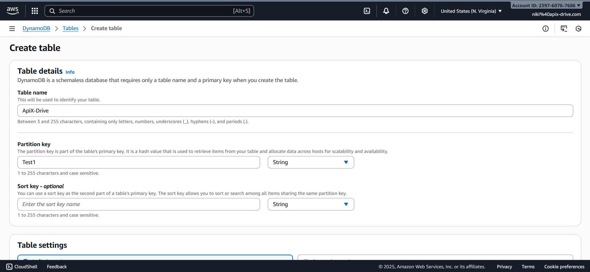 Налаштування Amazon DynamoDB Створення БД