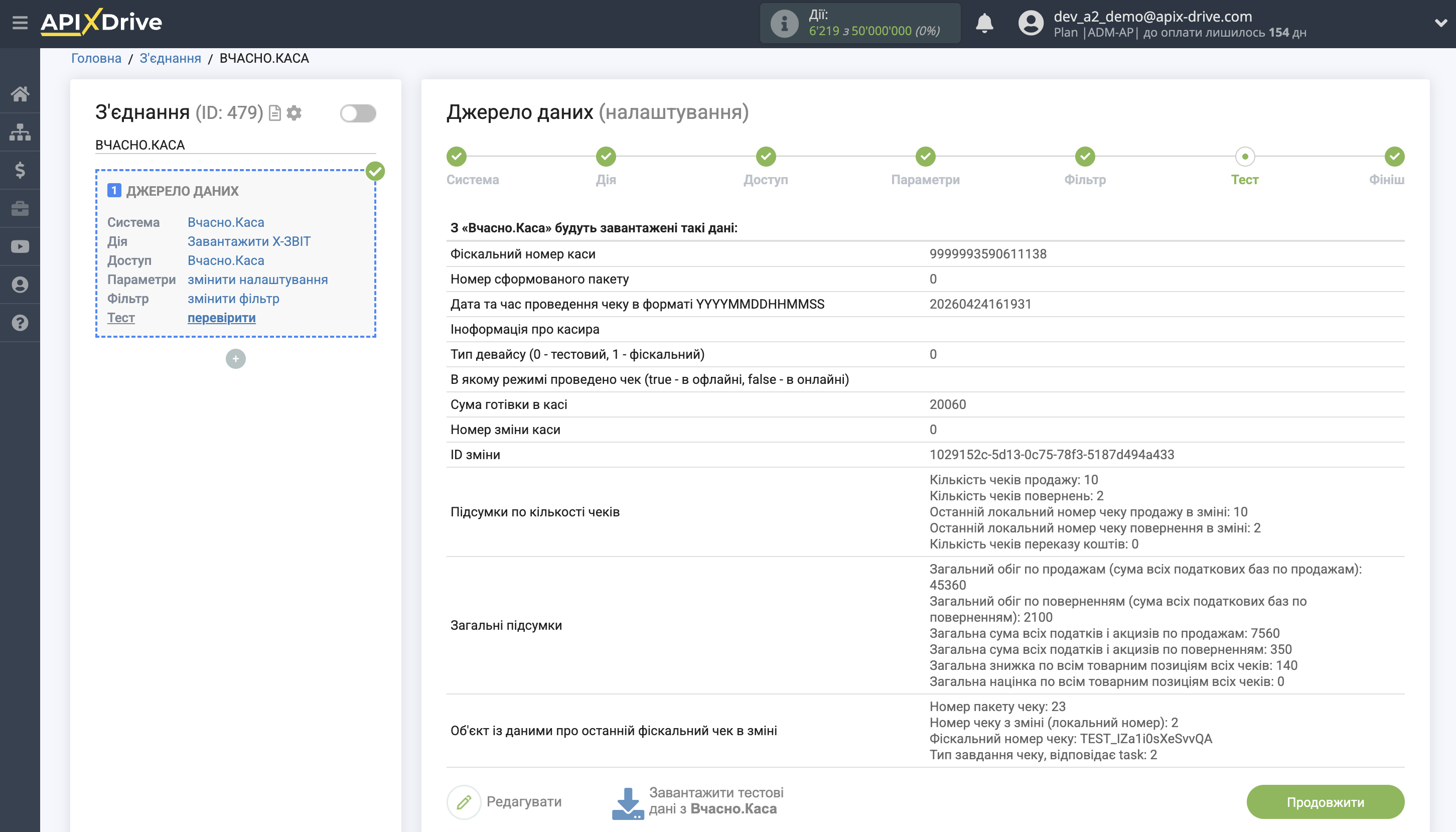 Налаштування Вчасно.Каса | Тестові дані