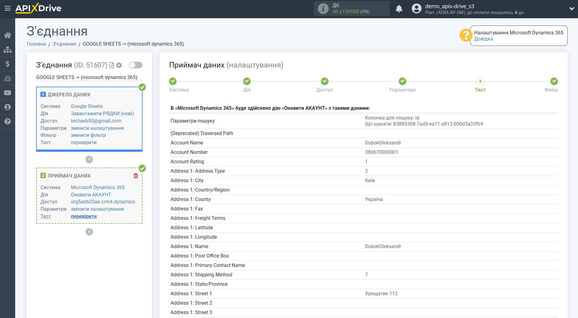 Microsoft Dynamics 365 Оновити АКАУНТ / Створити АКАУНТ | Тестові дані