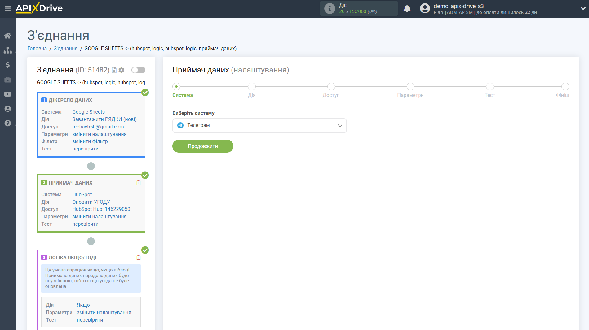 HubSpot Оновити Угоду / Створити Угоду | Вибір системи Приймача даних HubSpot Оновити Угоду / Створити Угоду | Вибір системи Приймача даних
