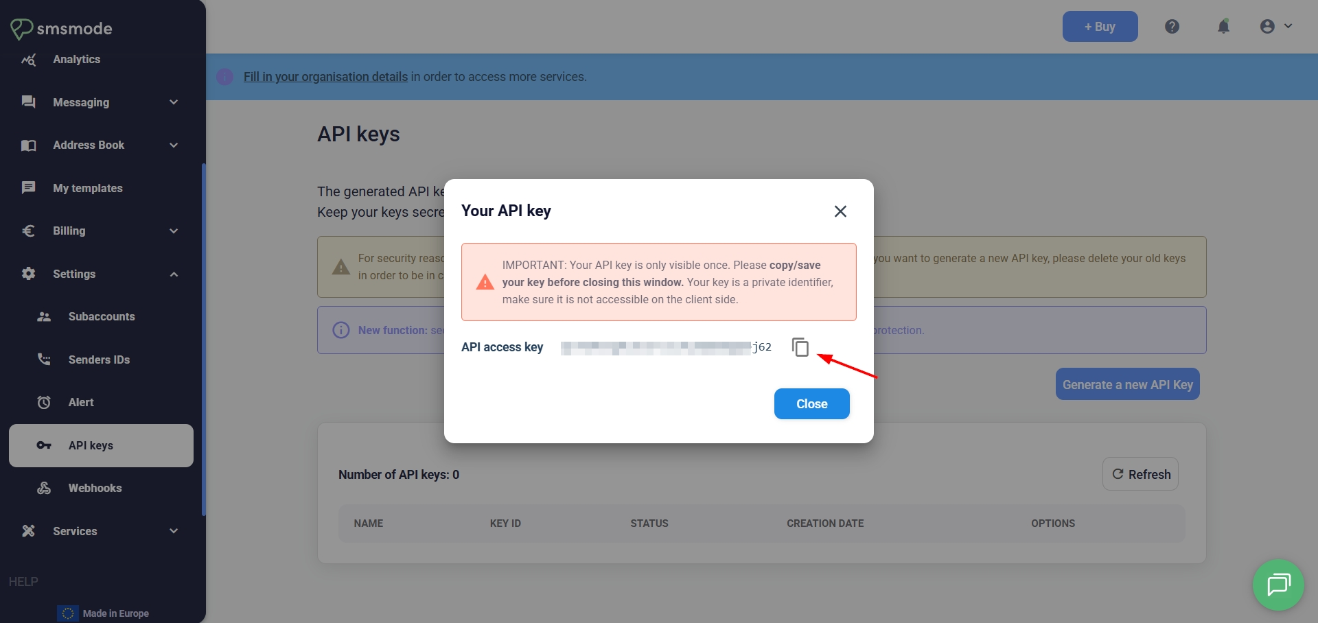 Налаштування Приймача даних SMSMODE | Перехід у розділ налаштування підключення