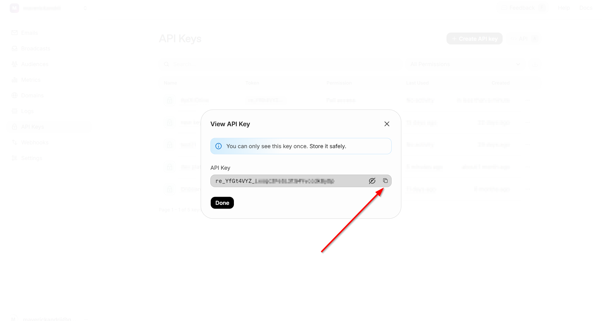 Налаштування Приймача даних Resend | Копіювання API ключа Налаштування Приймача даних Resend | Копіювання API ключа