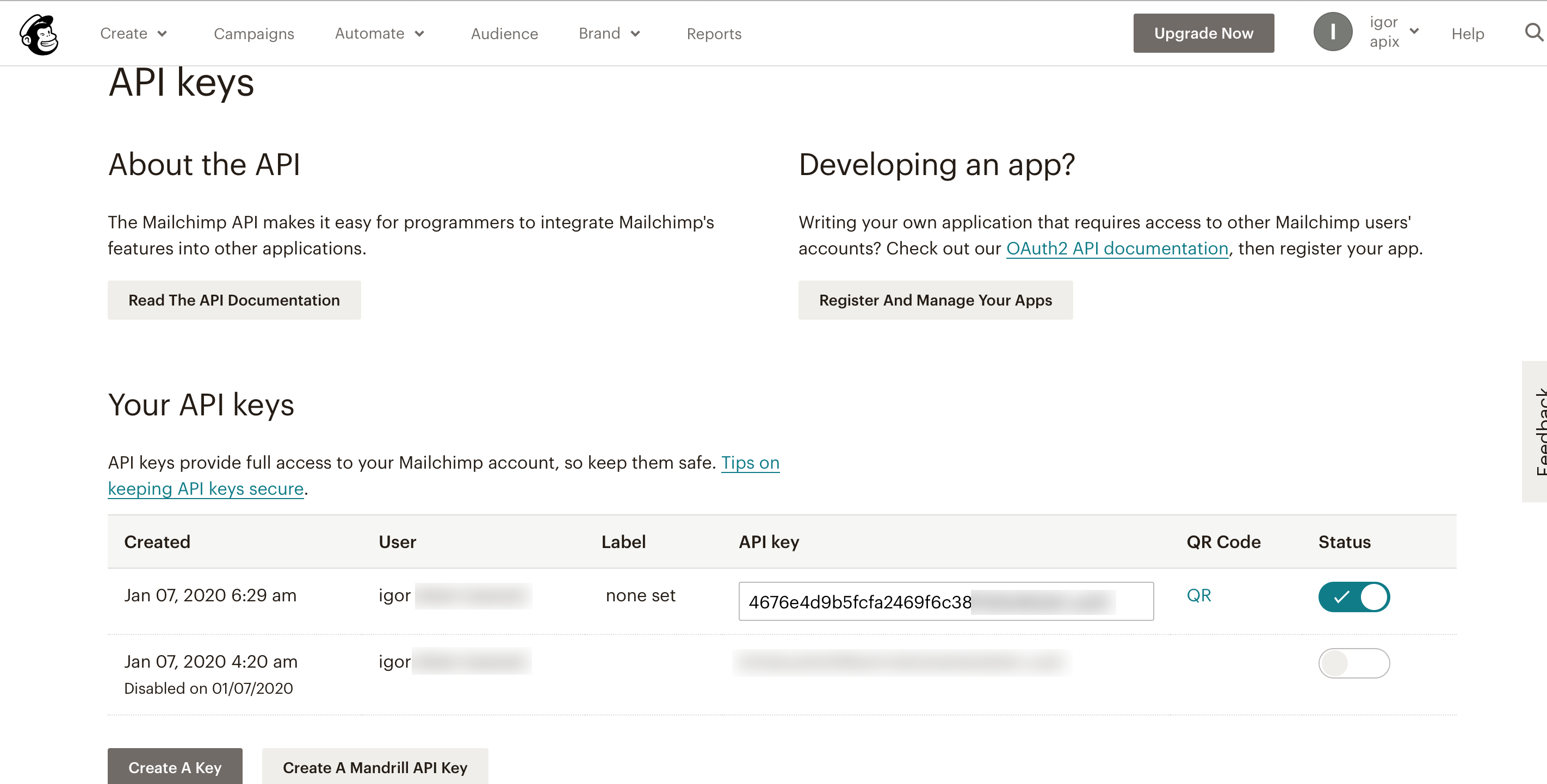 Налаштування Приймача даних MailChimp | API ключ