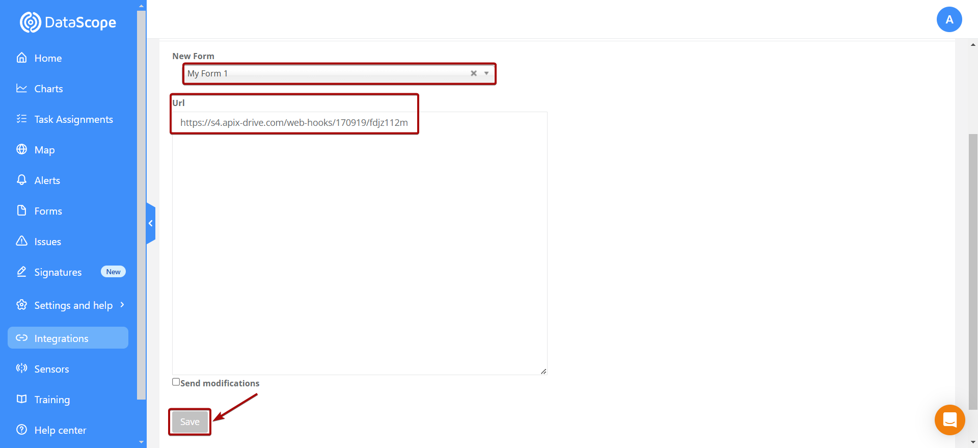 Налаштування DataScope Forms | Перехід до розділу відправки даних Webhook Налаштування DataScope Forms | Перехід до розділу відправки даних Webhook