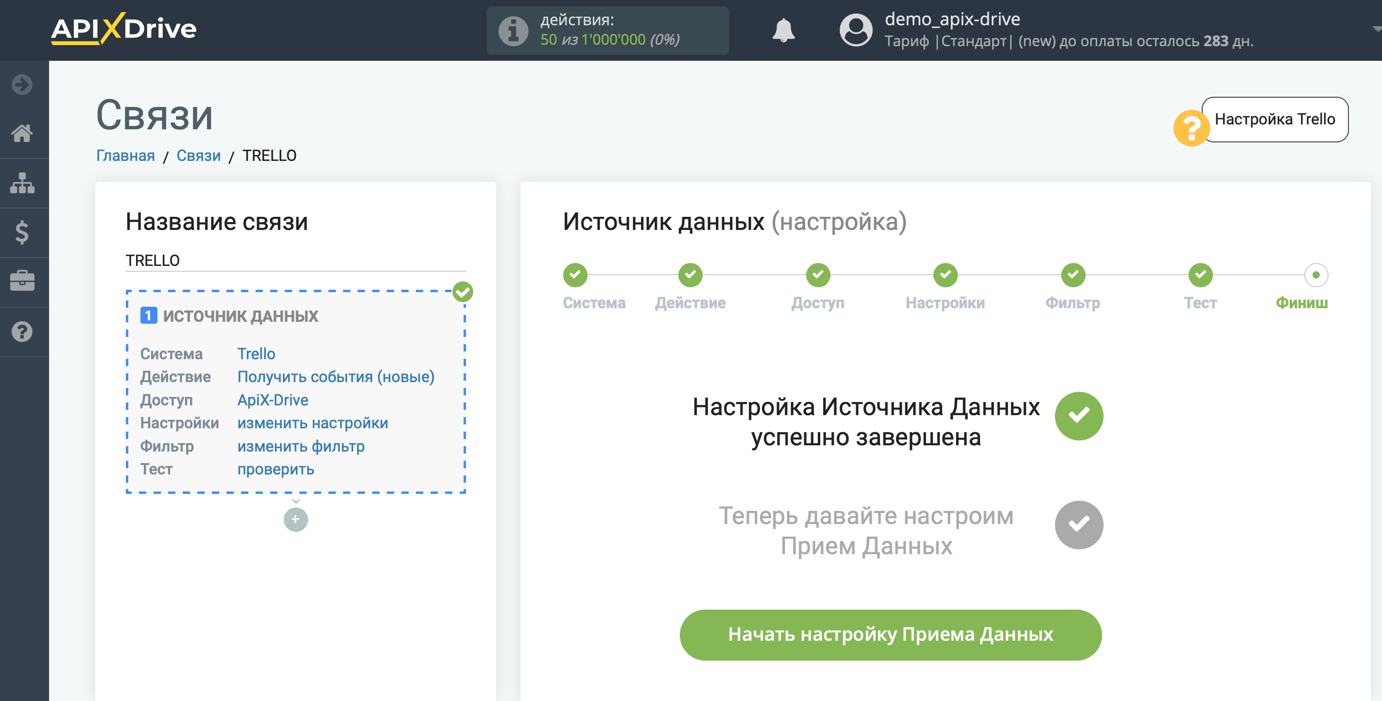 Налаштування Trello | Перехід до налаштування Приймача даних