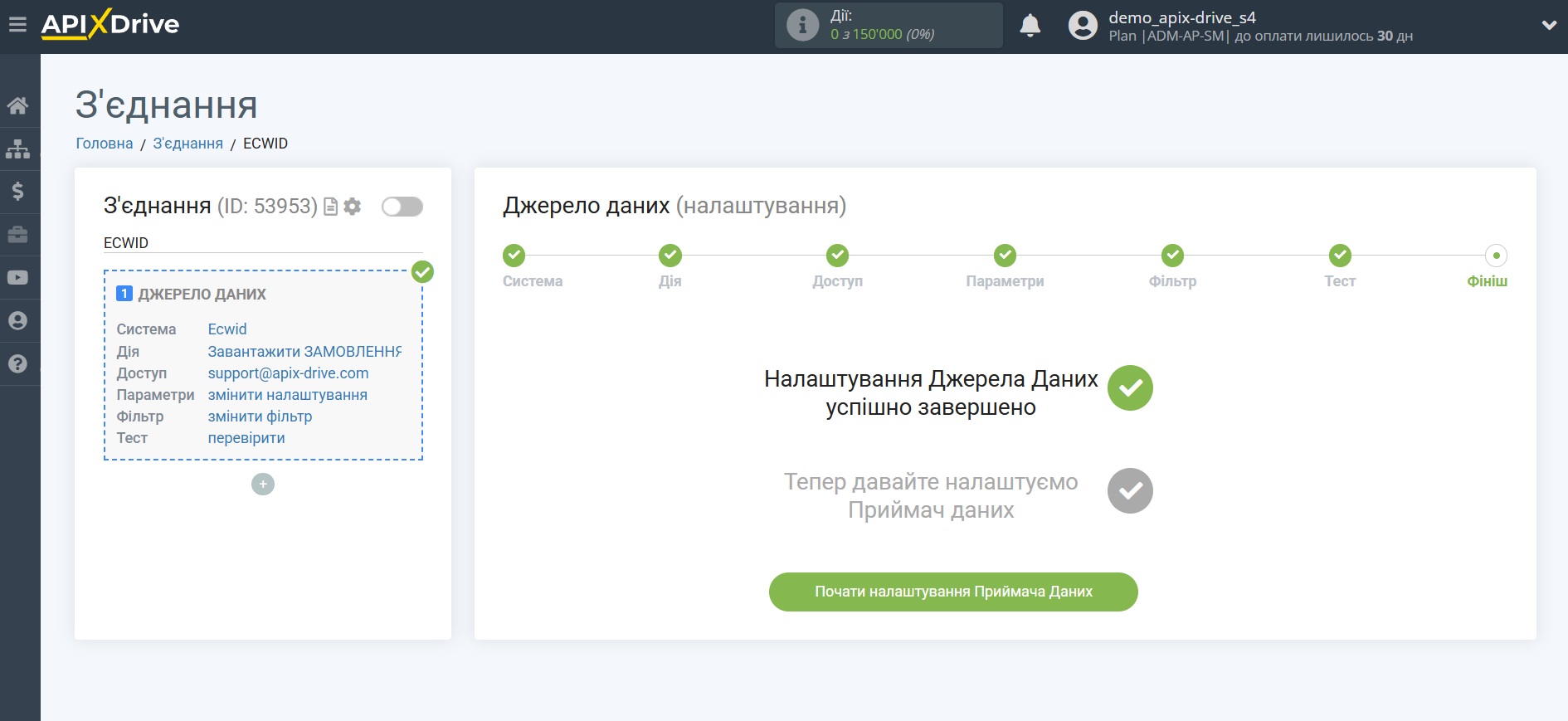 Налаштування Ecwid | Перехід до налаштування Приймача даних