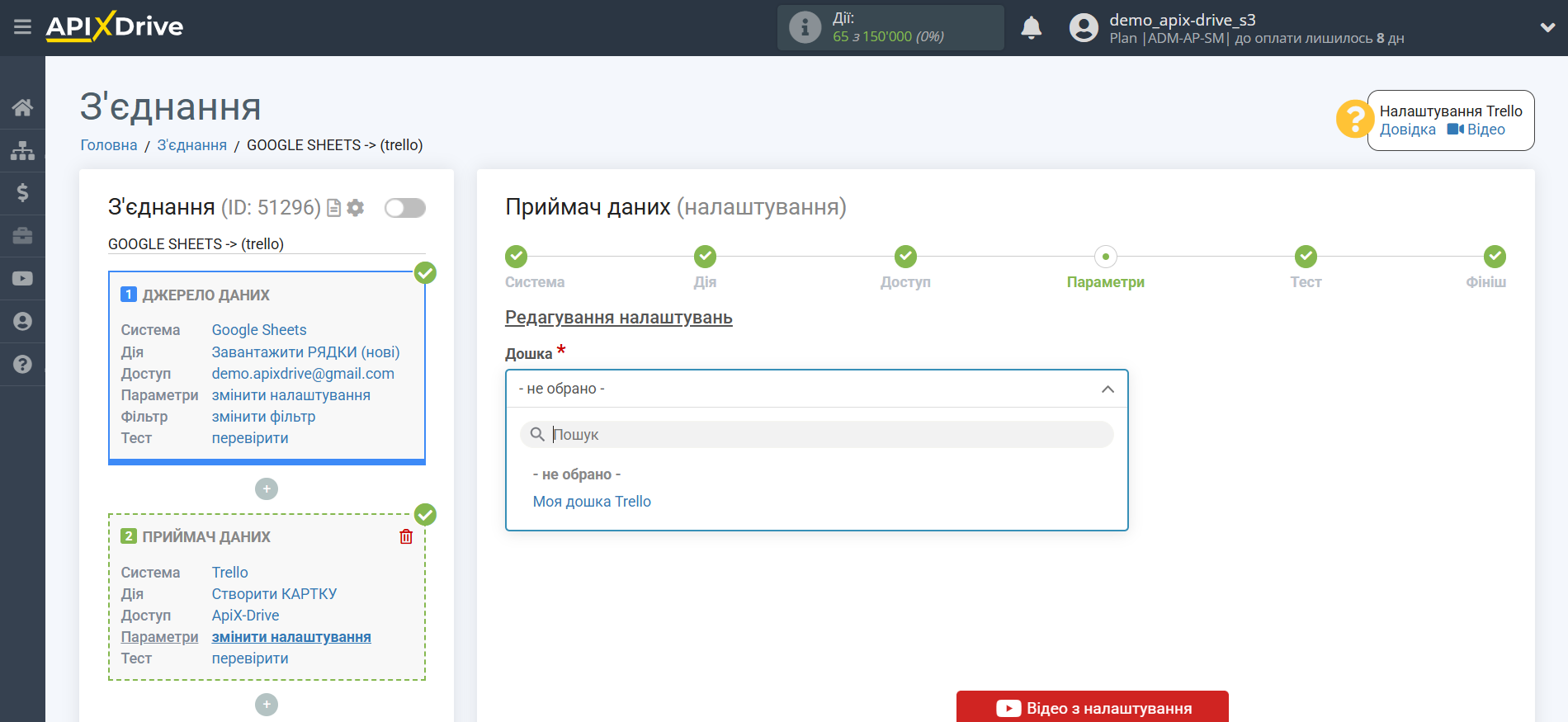Налаштування Приймача даних Trello | Вибір дошки