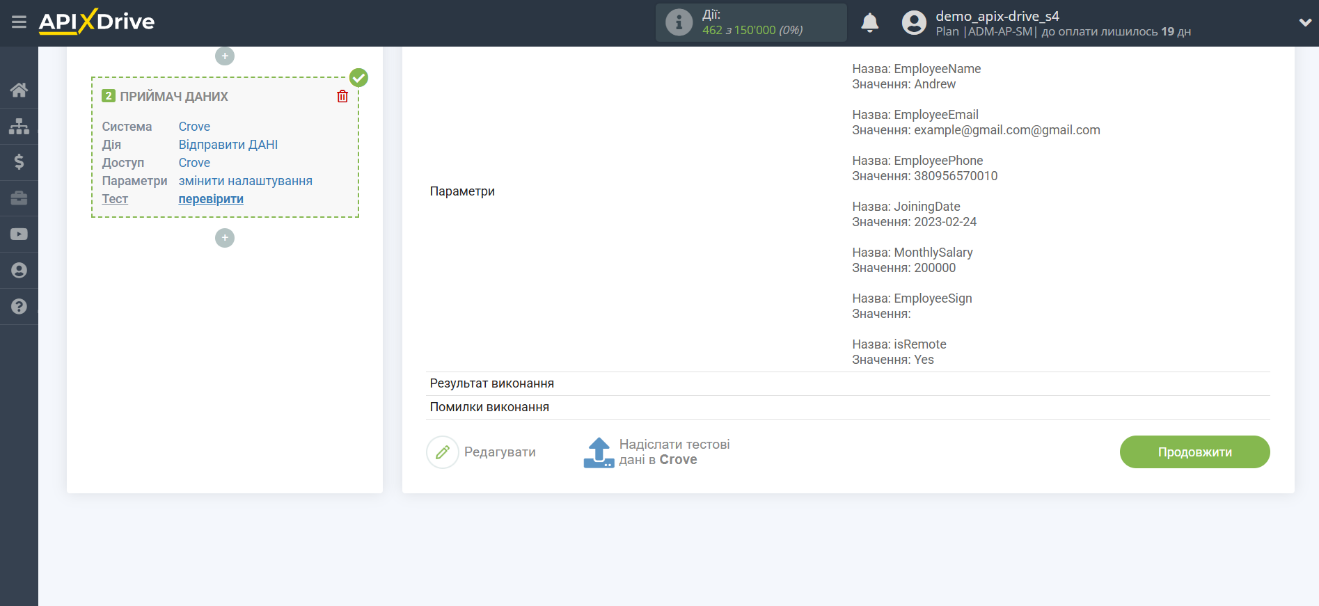 Налаштування Приймача даних Crove | Тестові дані Налаштування Приймача даних Crove | Тестові дані