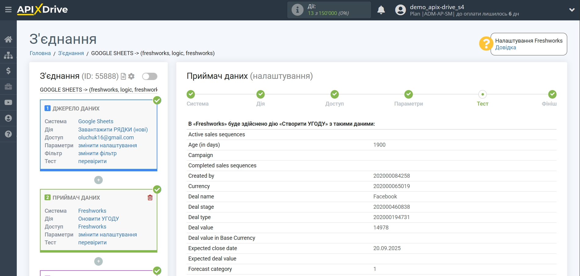 Freshworks Оновити Угоду / Створити Угоду | Тестові дані