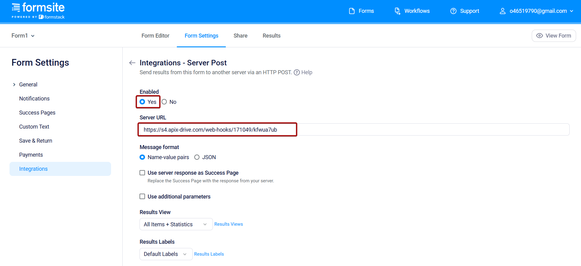 Налаштування Formsite | Налаштування Webhook Налаштування Formsite | Налаштування Webhook
